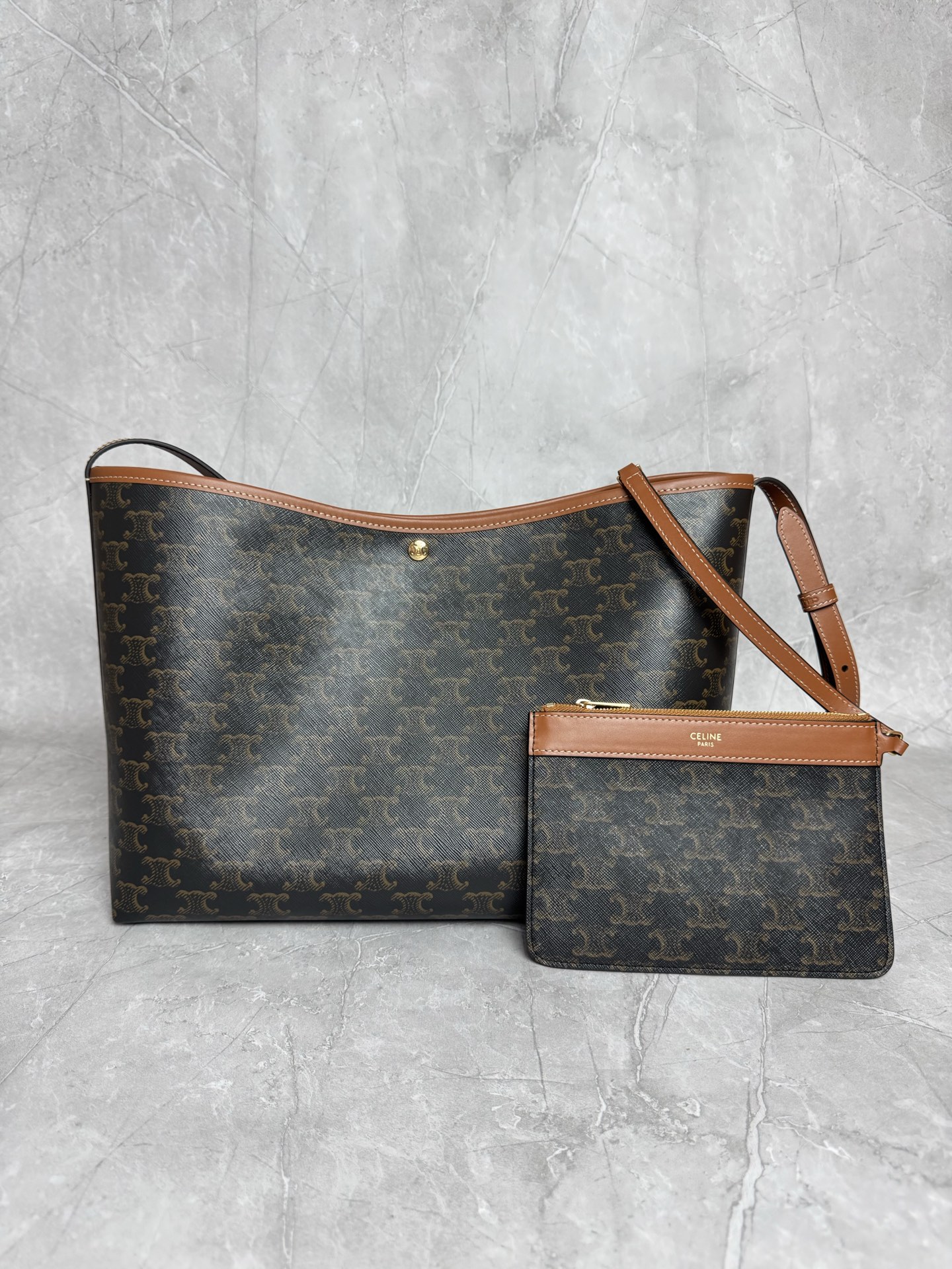 Celine Triomphe Canvas Tote With Pouch