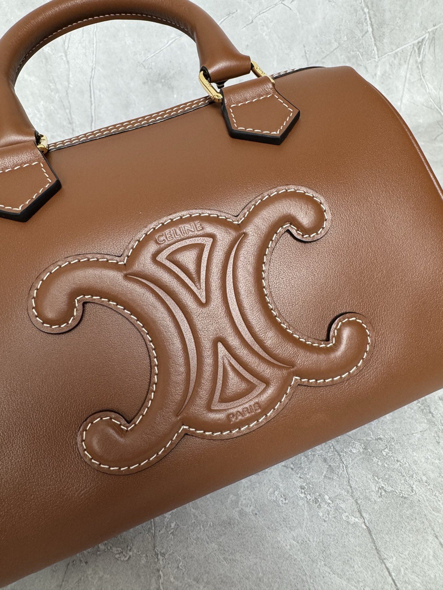 Celine Triomphe Leather Boston Handbag