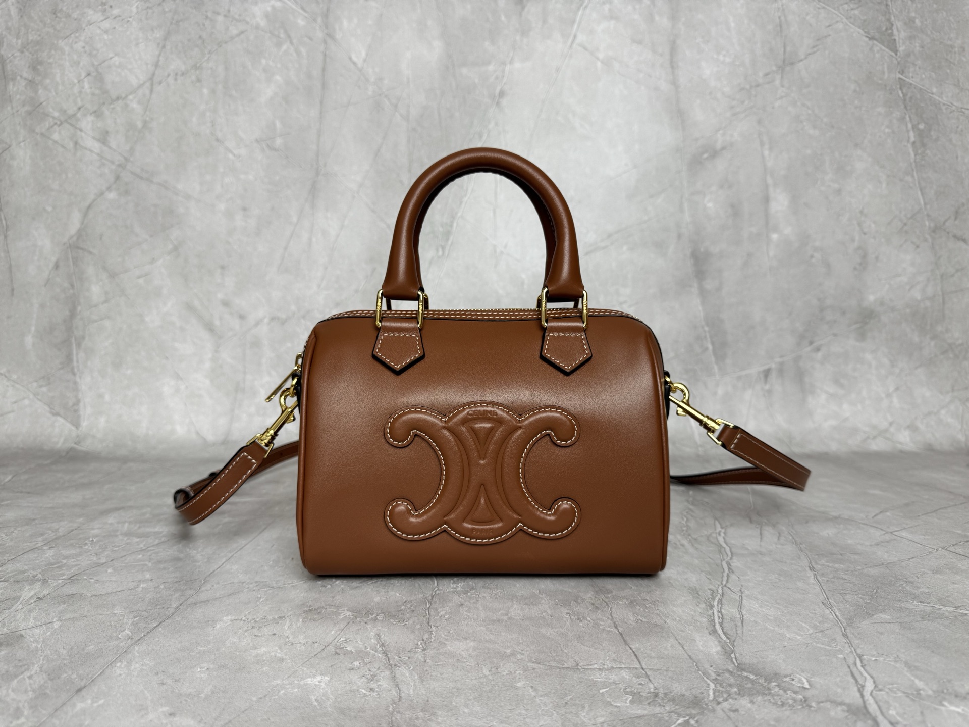 Celine Triomphe Leather Boston Handbag