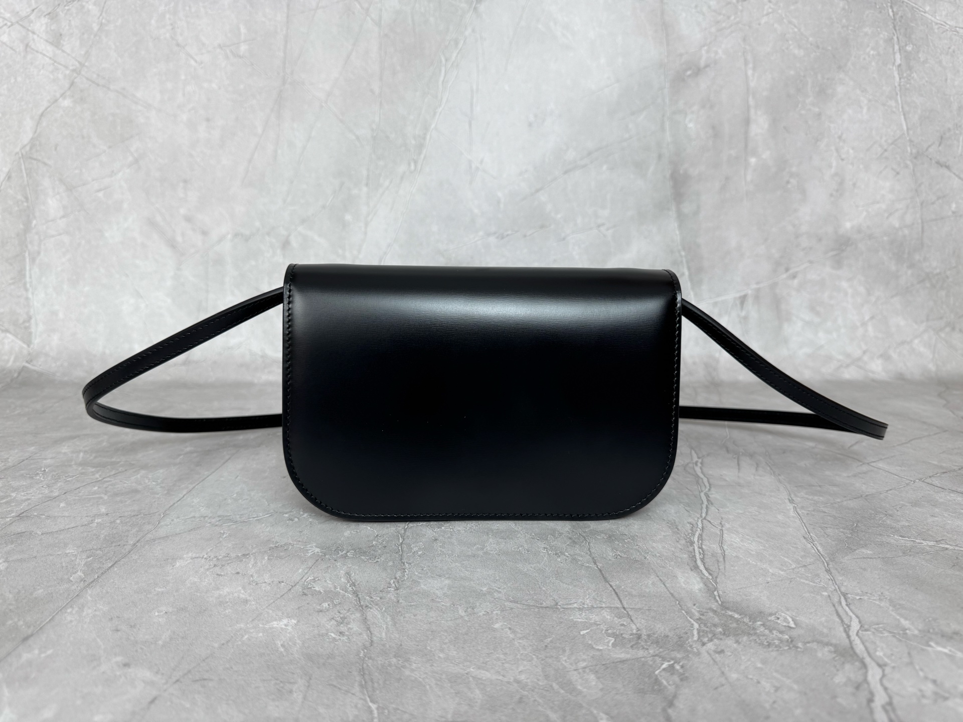 Black Leather Double Ball Stud Flap Crossbody Bag