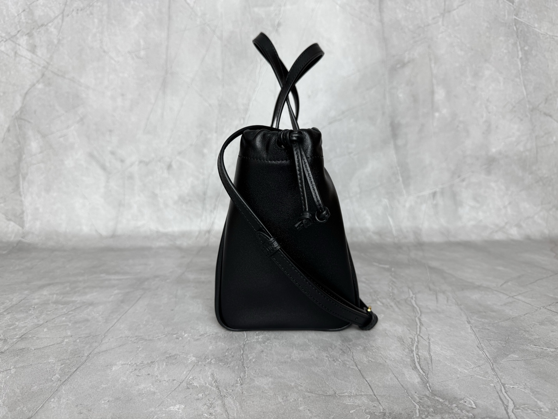 Celine Triomphe Leather Drawstring Tote Handbag