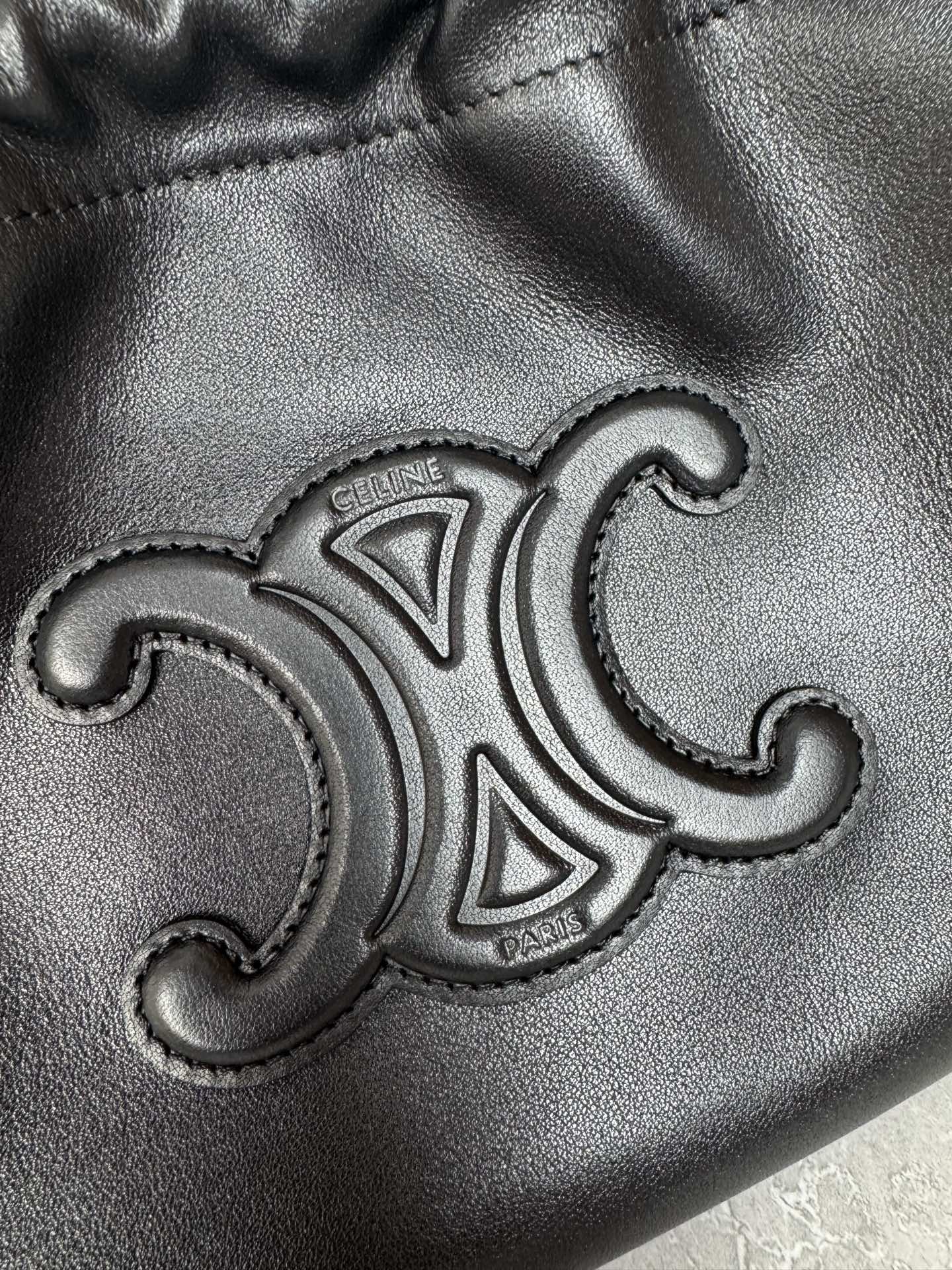 Celine Triomphe Leather Drawstring Tote Handbag