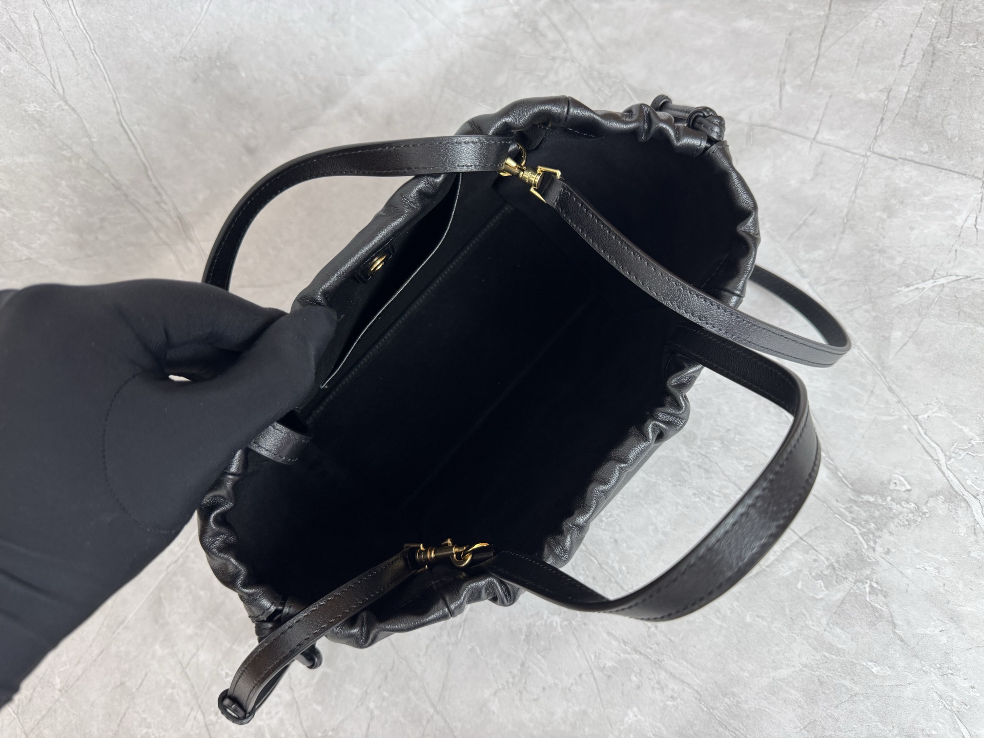 Celine Triomphe Leather Drawstring Tote Handbag