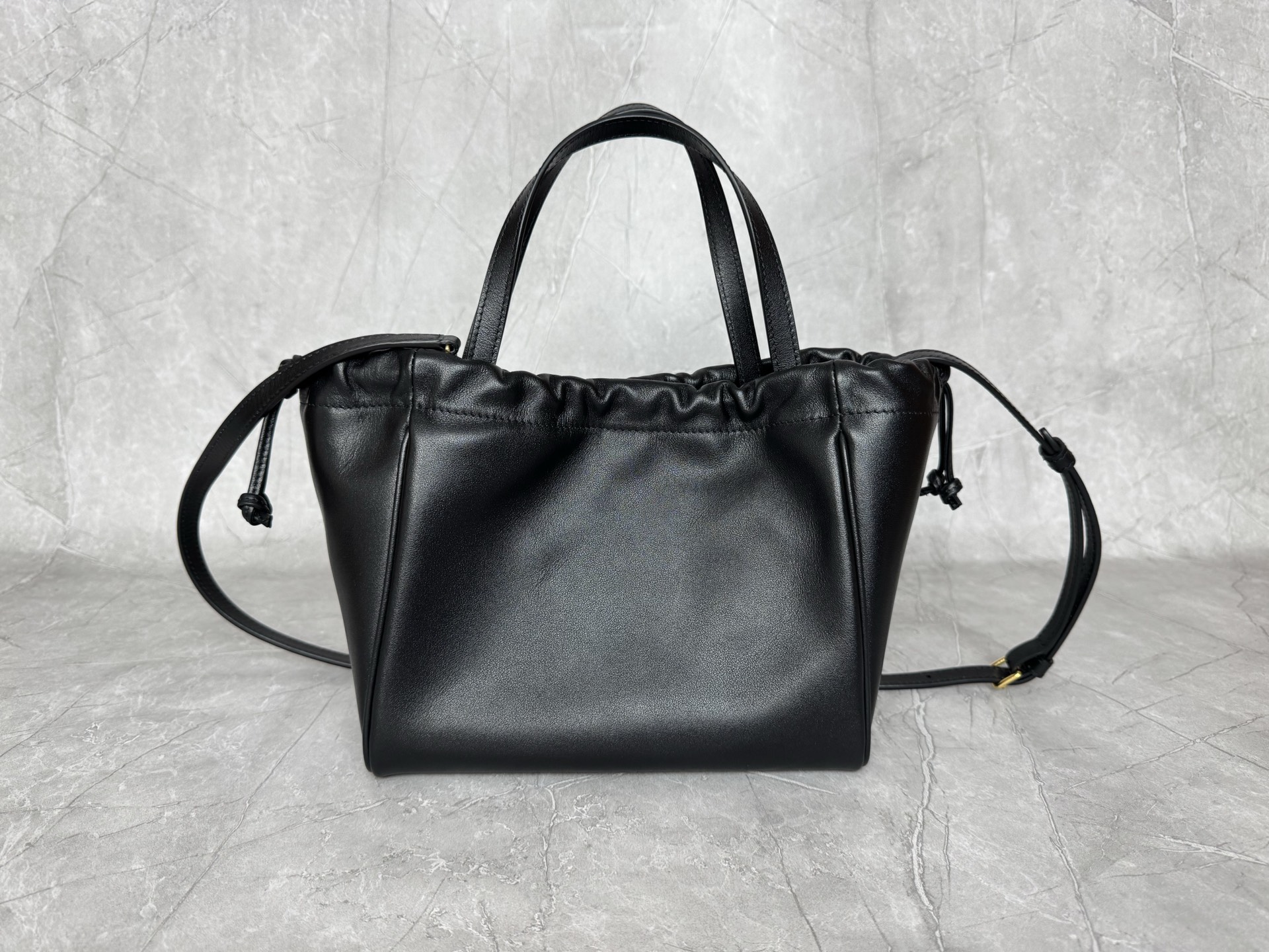 Celine Triomphe Leather Drawstring Tote Handbag