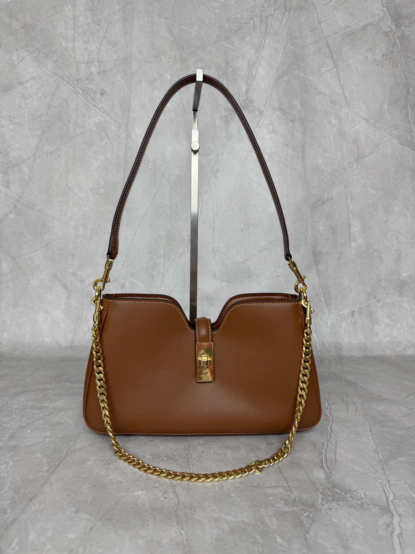 Celine Leather Turn Lock Chain Shoulder Bag