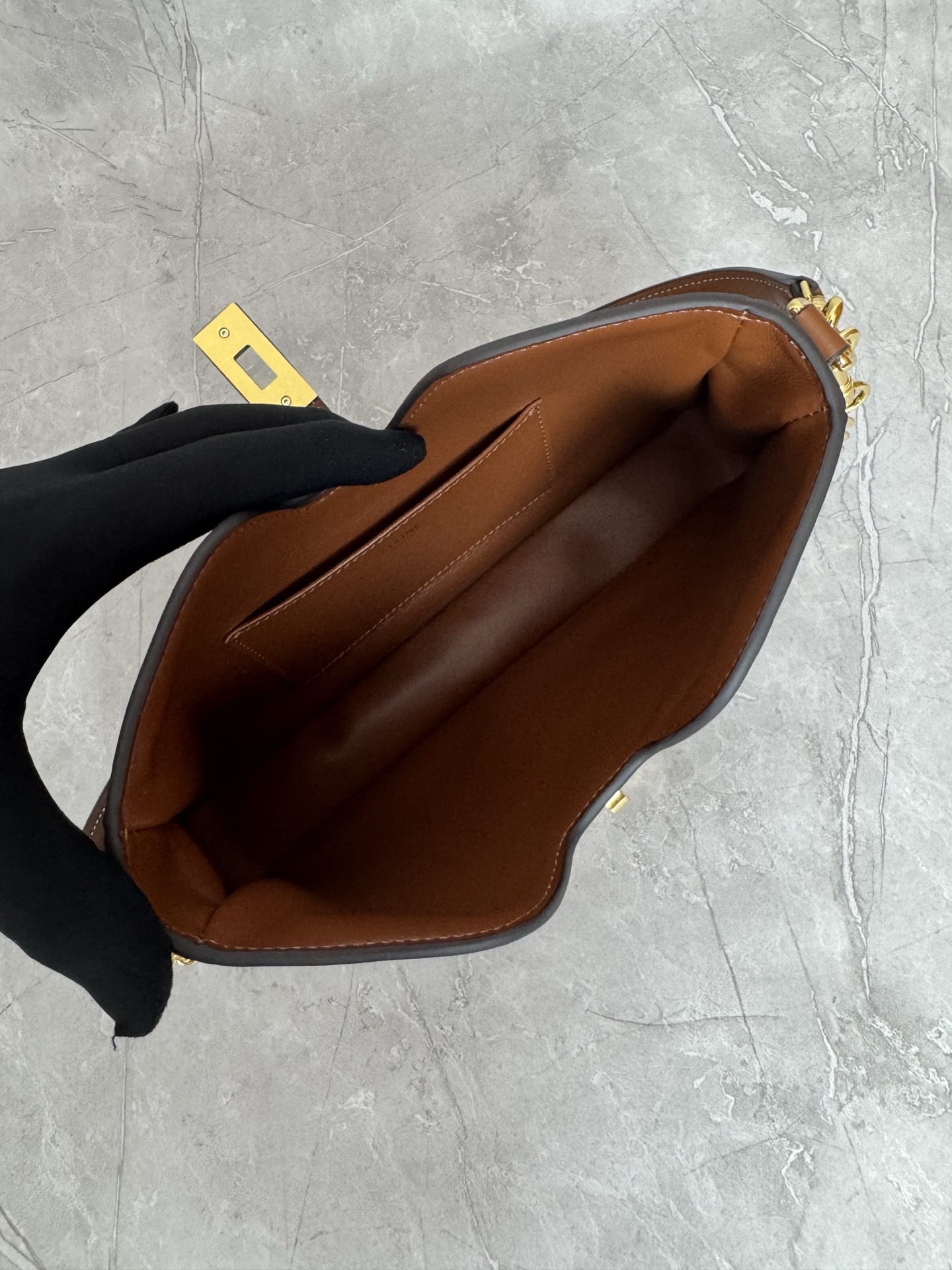 Celine Leather Turn Lock Chain Shoulder Bag