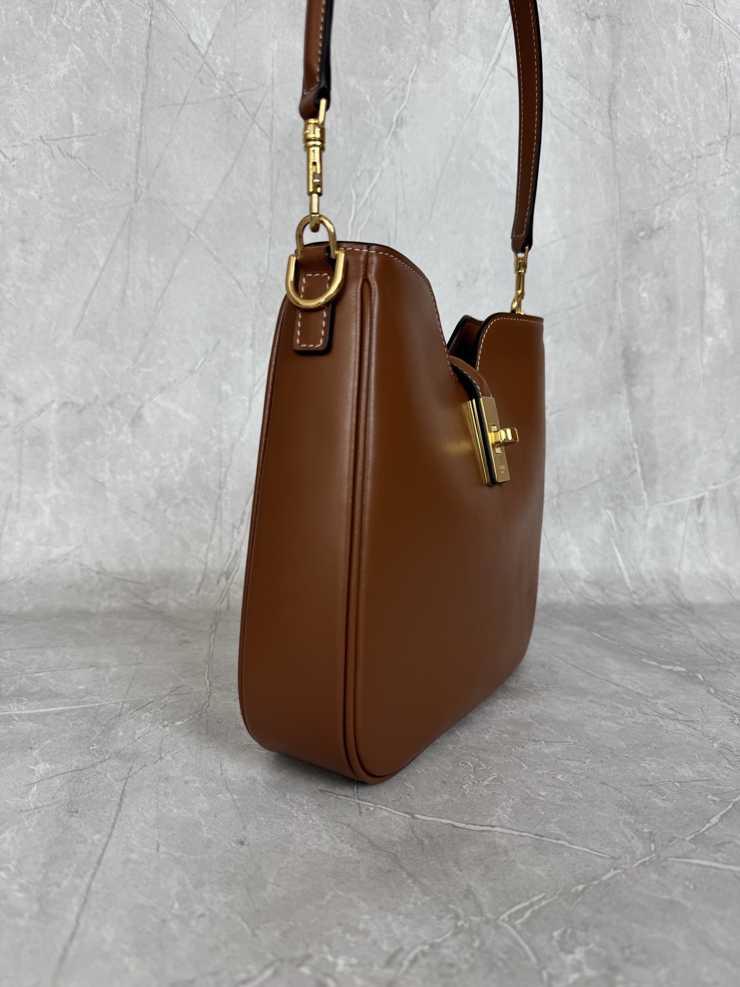 Celine Leather Turn Lock Bucket Shoulder Bag