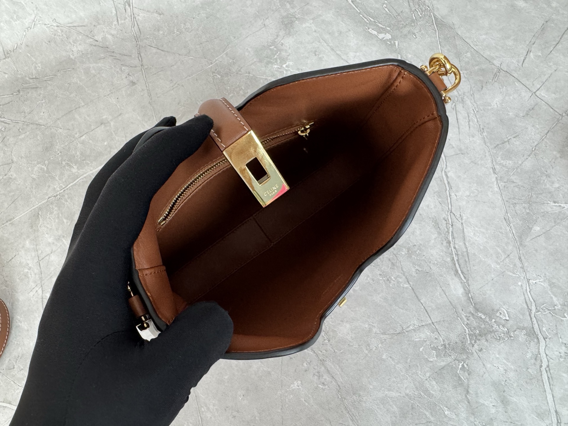 Celine Leather Turn Lock Bucket Shoulder Bag