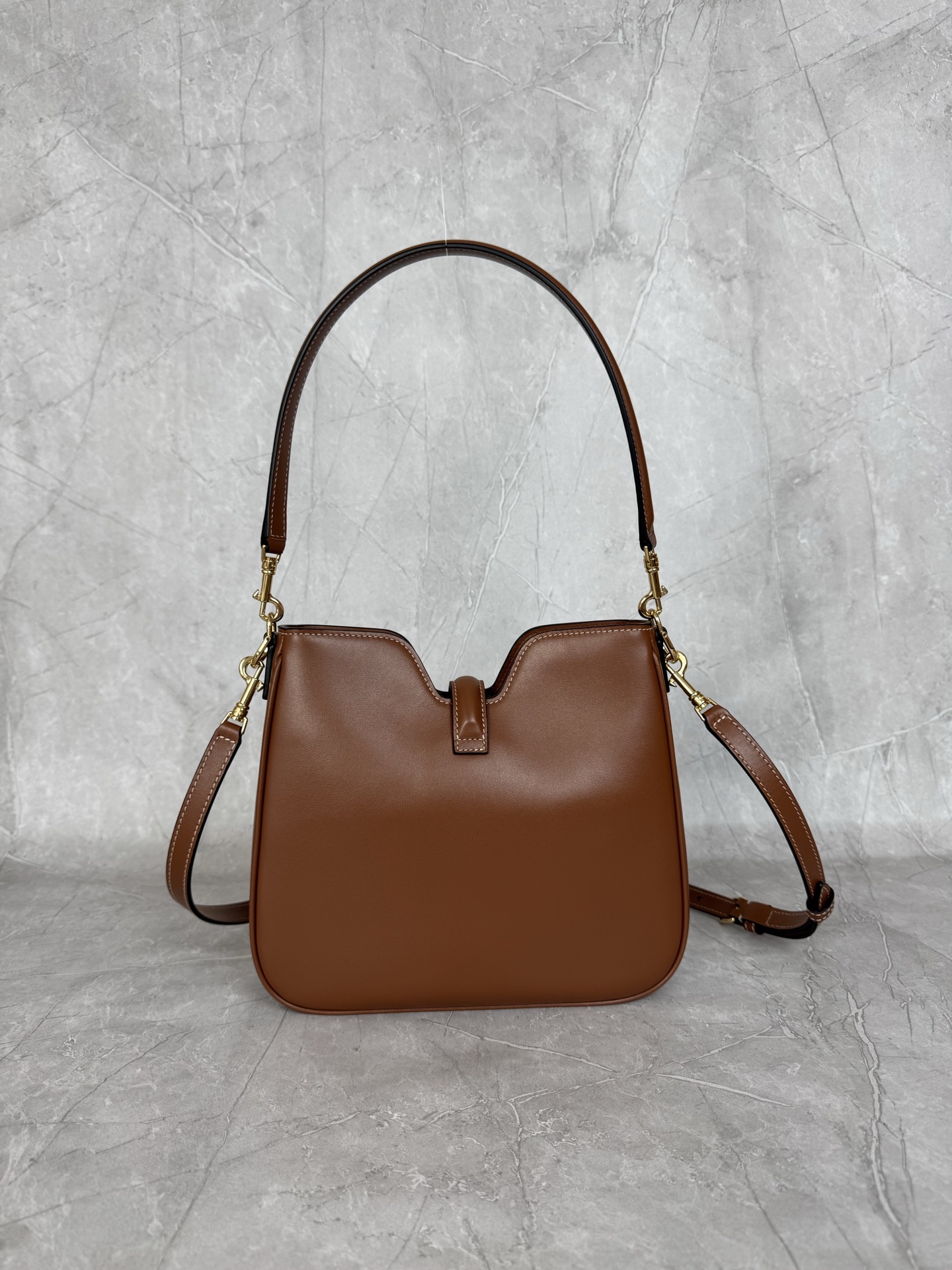 Celine Leather Turn Lock Bucket Shoulder Bag