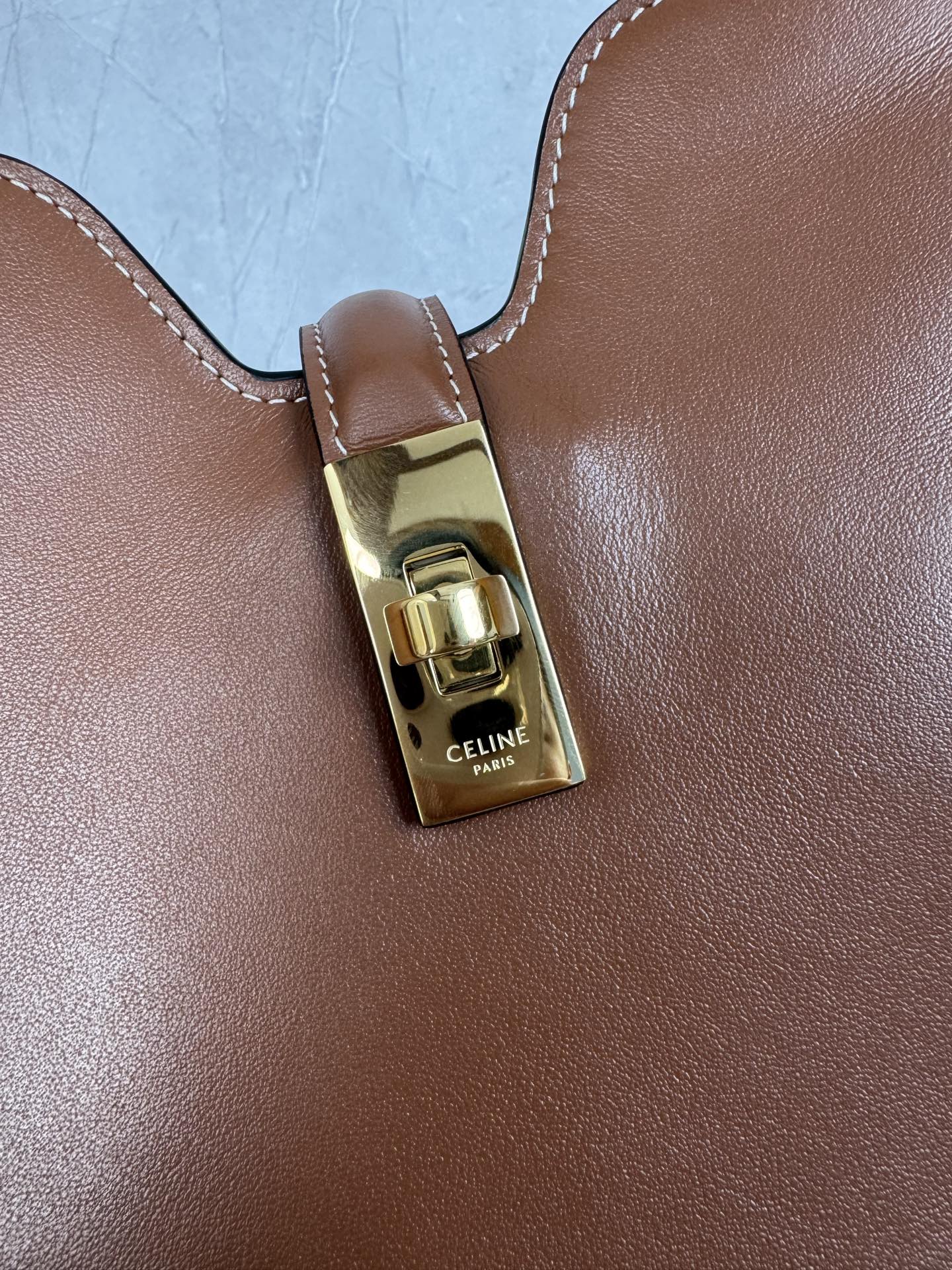 Celine Leather Turn Lock Bucket Shoulder Bag