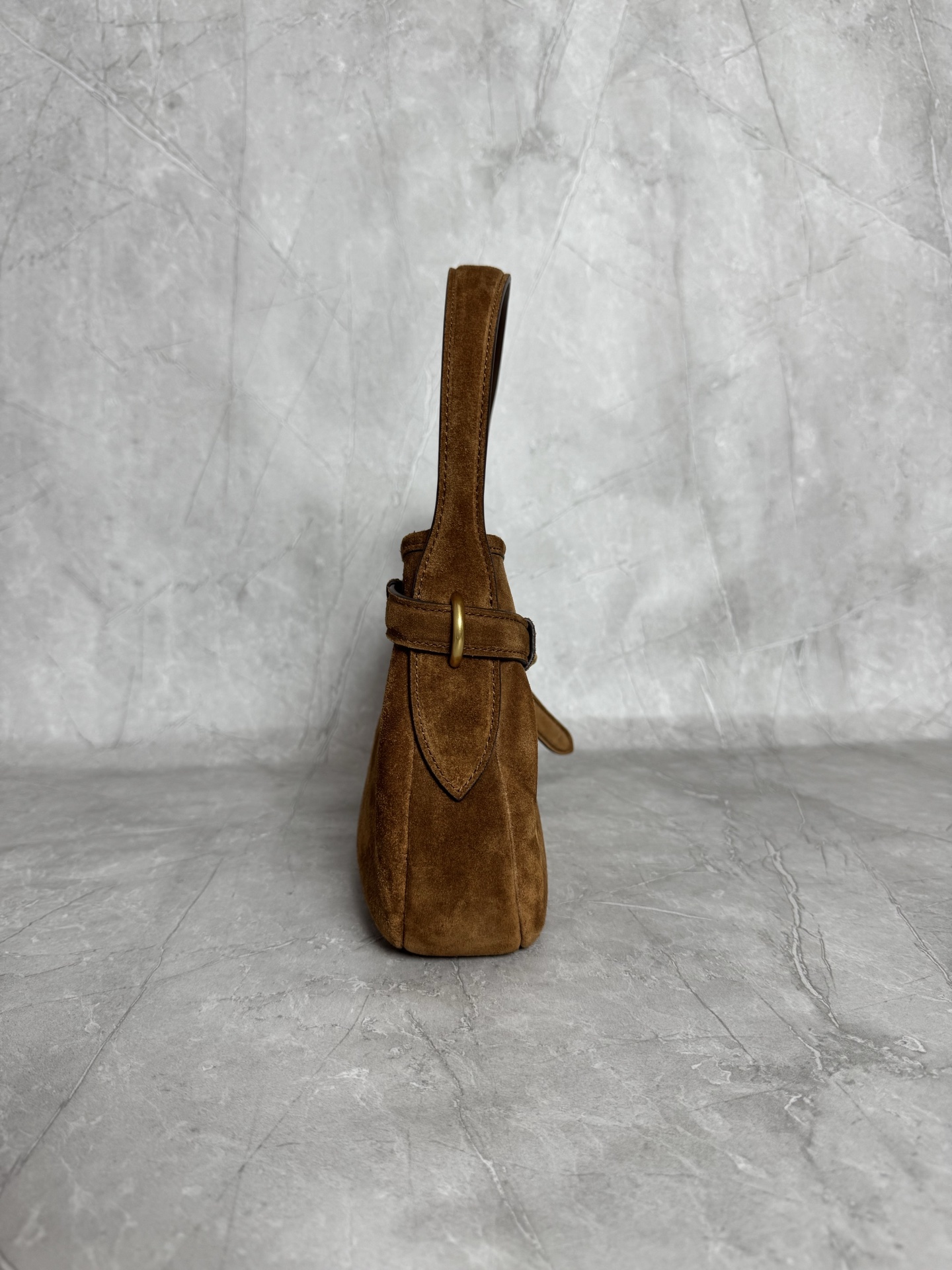 MIU MIU Suede Shoulder Bag with Belted Hook Detail