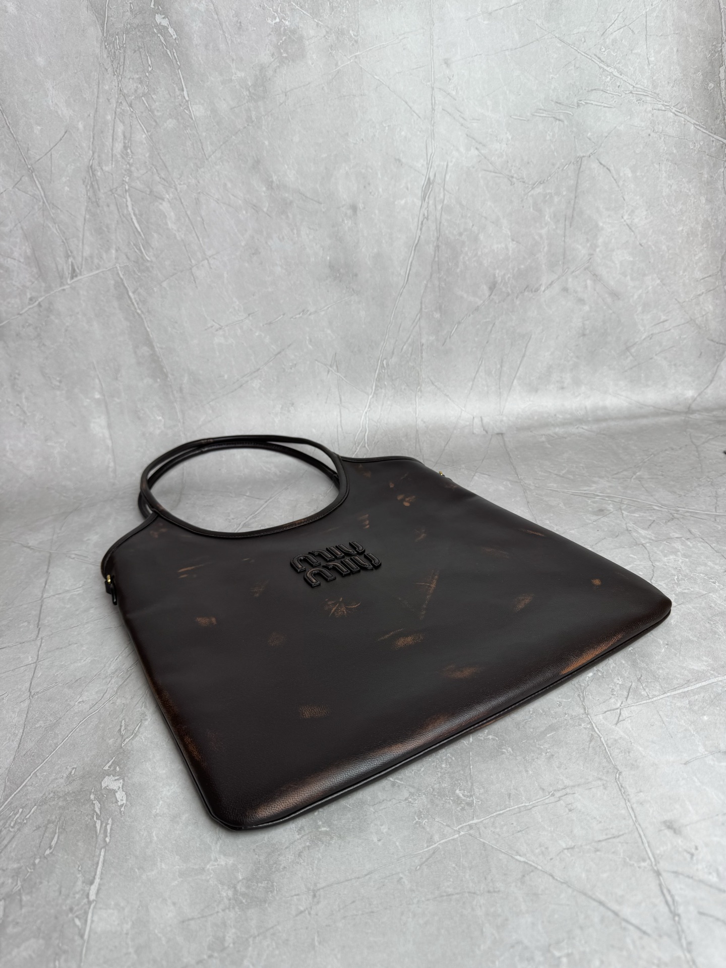 Miu Miu Distressed Leather Hobo Tote