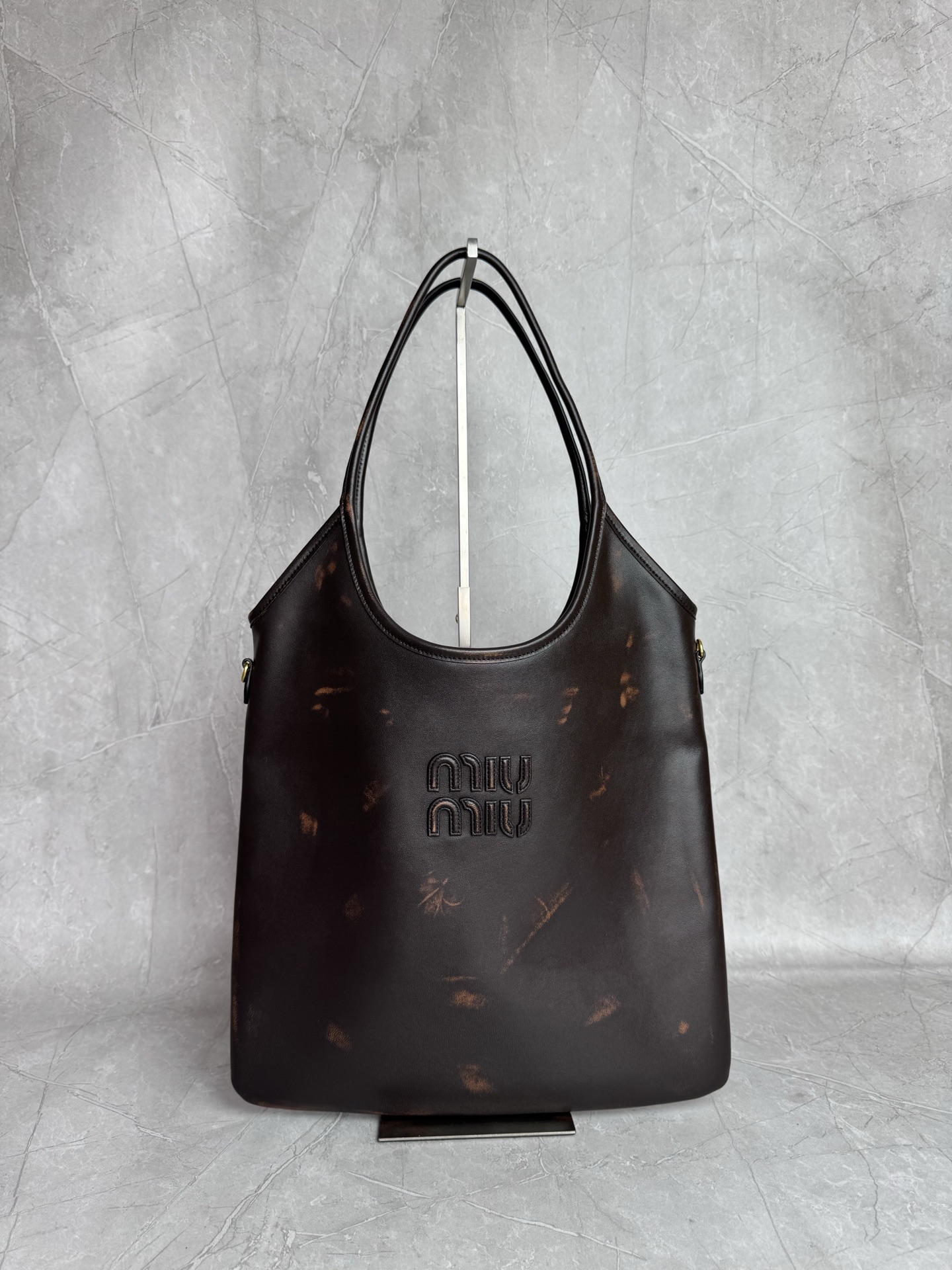Miu Miu Distressed Leather Hobo Tote