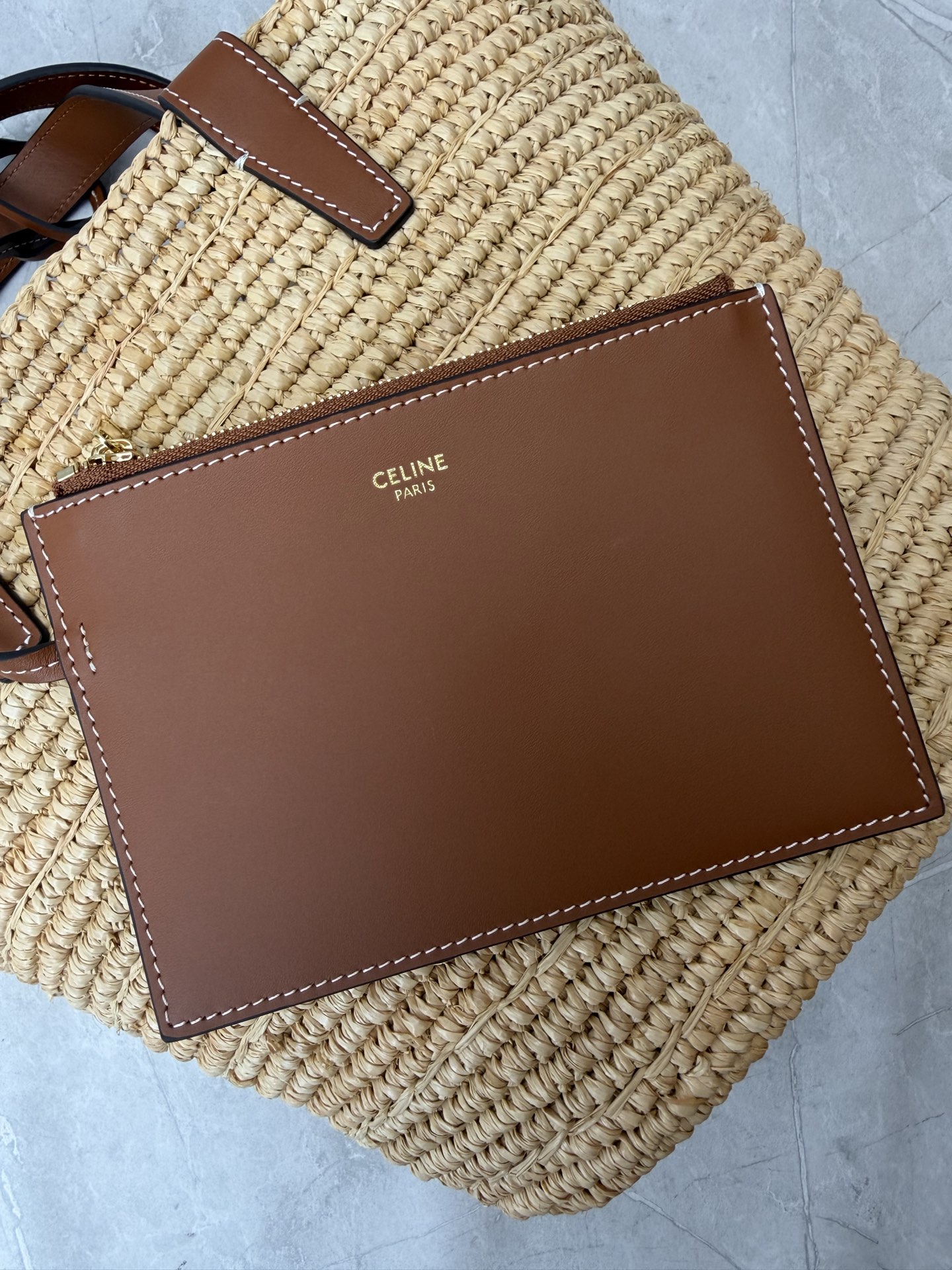 Celine Triomphe Raffia Basket Tote
