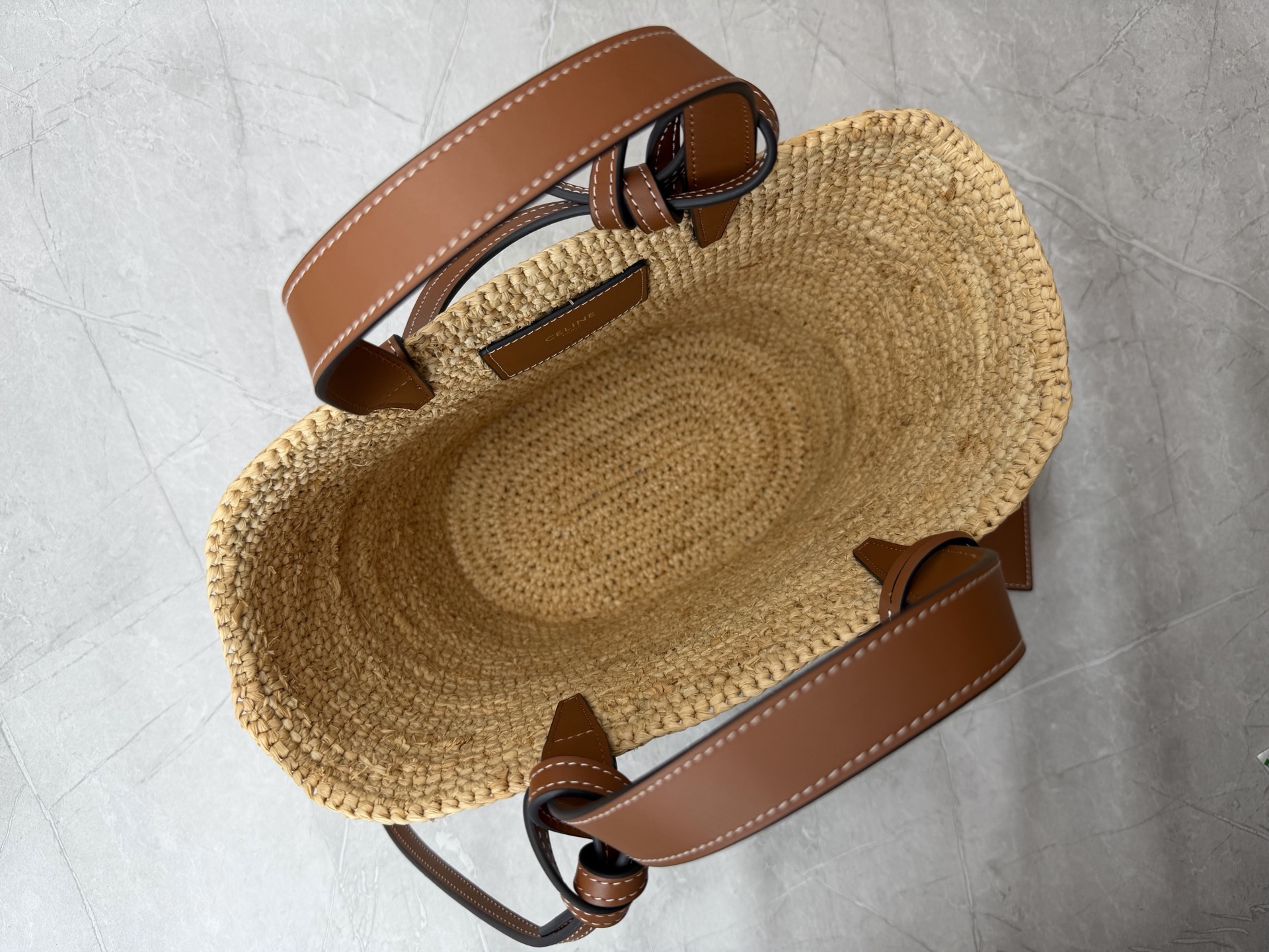 Celine Triomphe Raffia Basket Tote