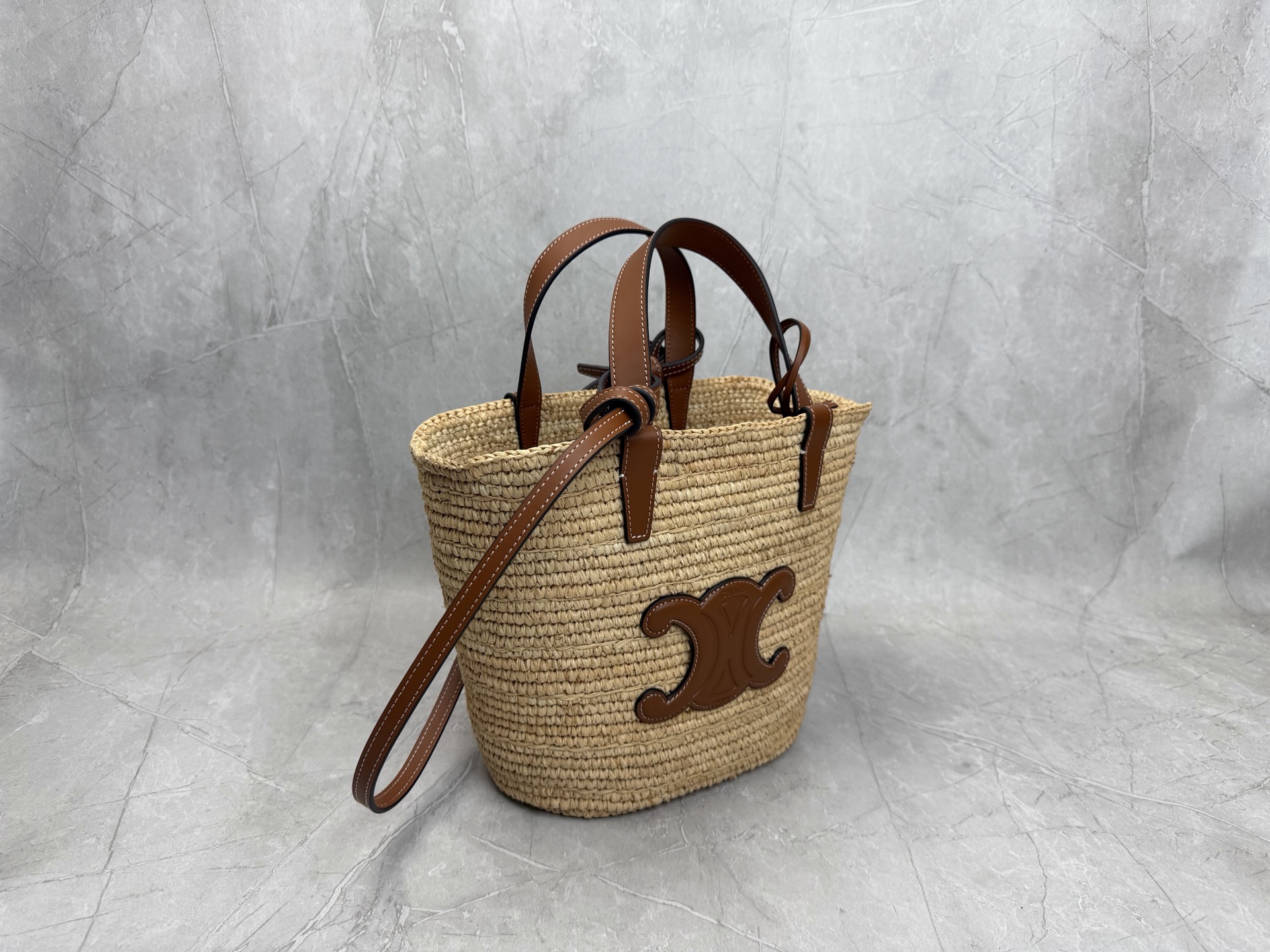 Celine Triomphe Raffia Basket Tote
