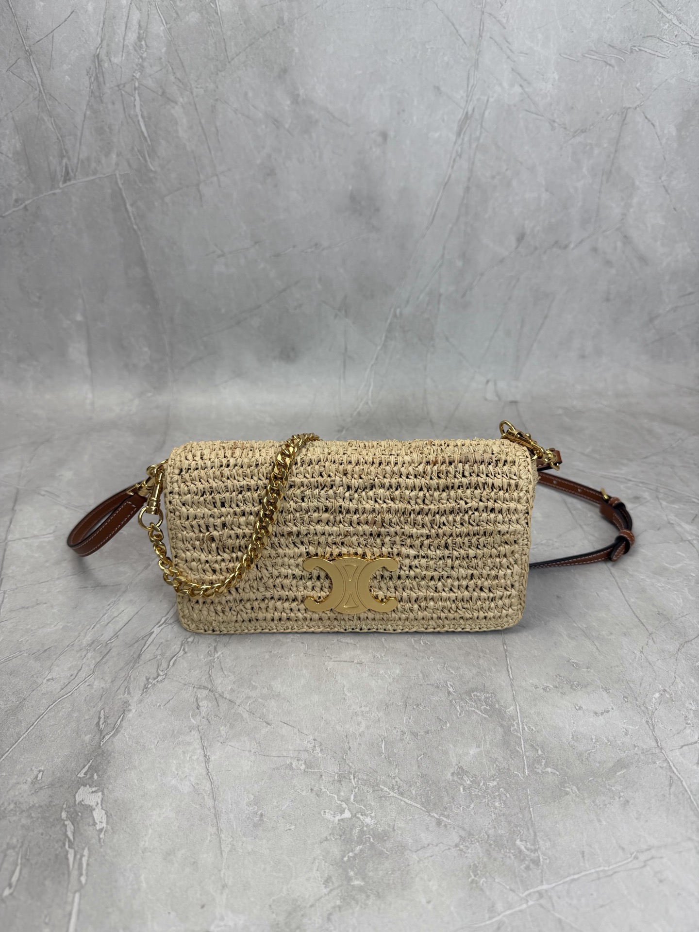 Celine Triomphe Raffia Chain Bag
