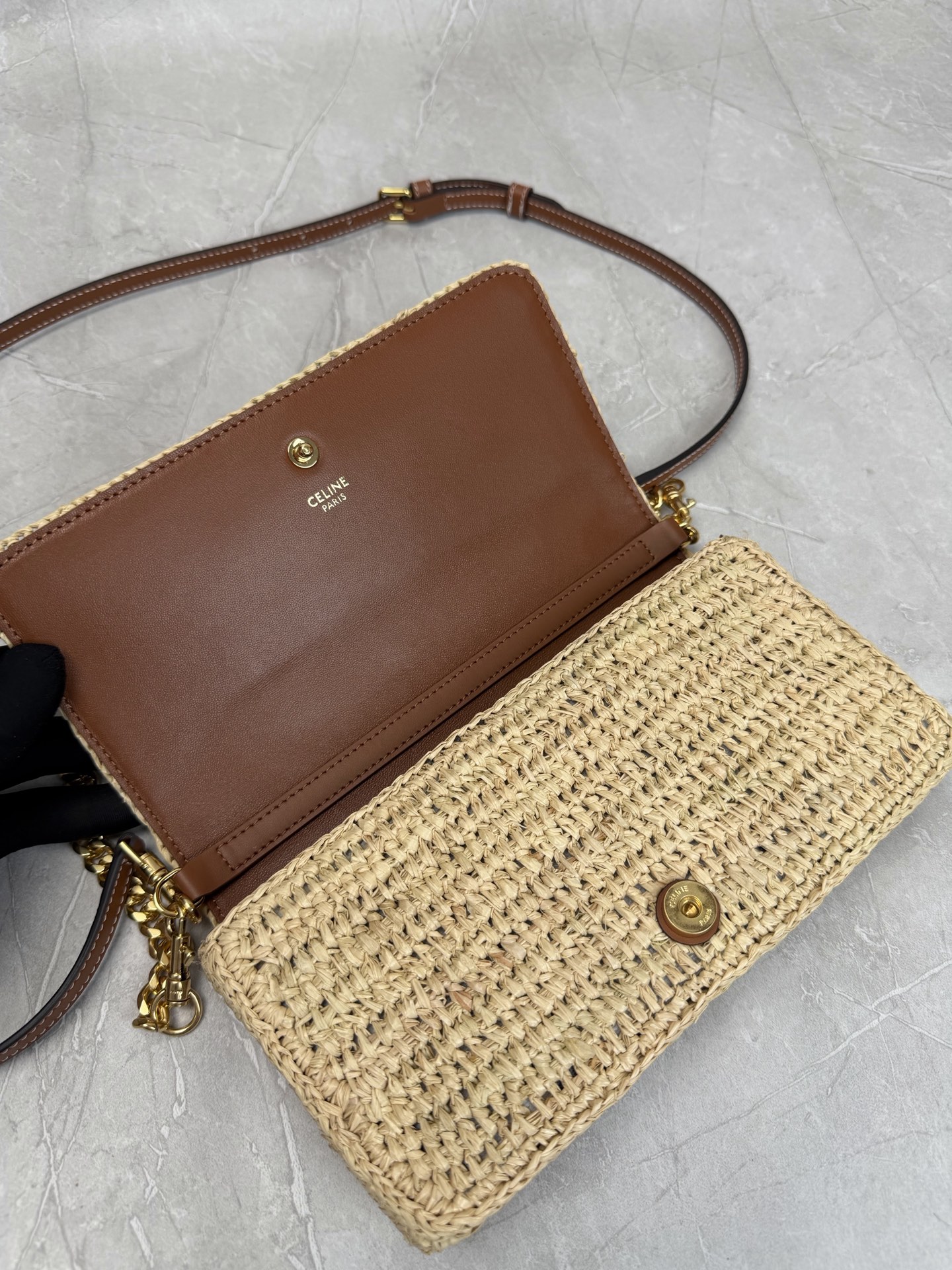 Celine Triomphe Raffia Chain Bag