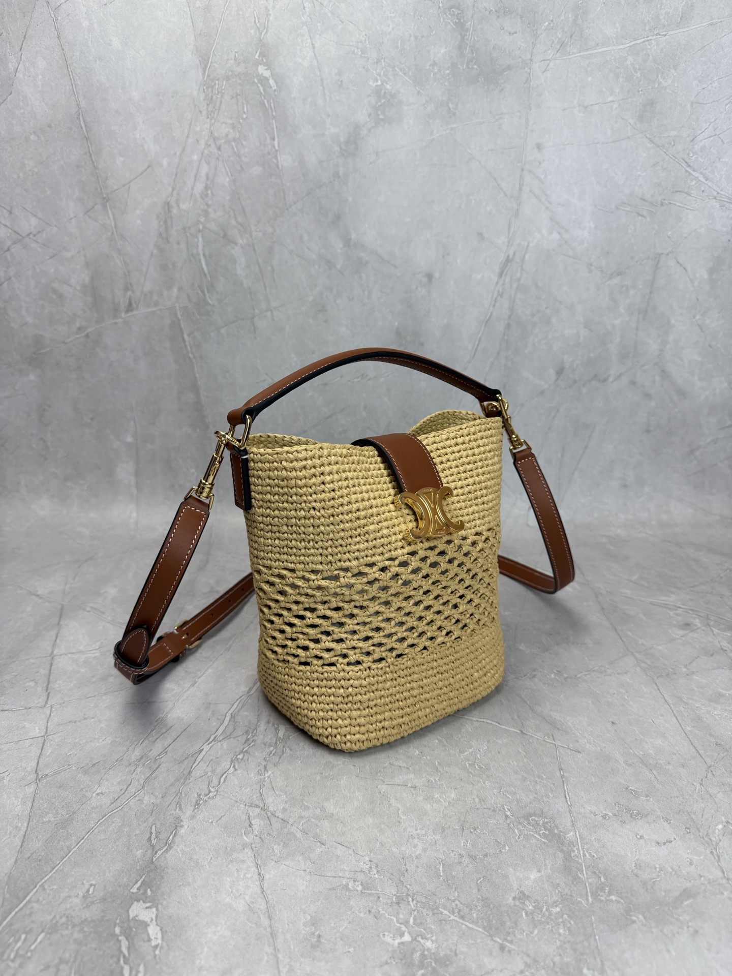 Celine Triomphe Raffia Basket Tote