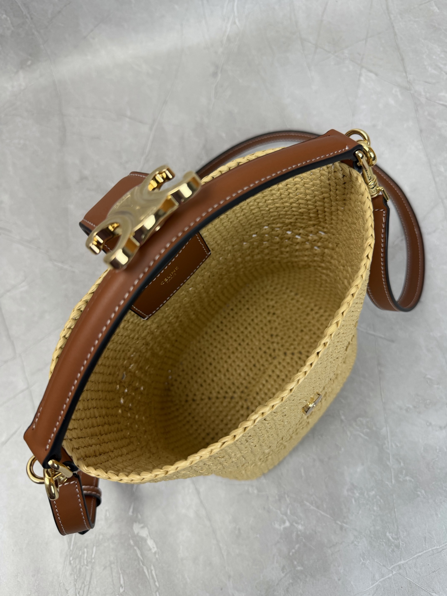 Celine Triomphe Raffia Basket Tote