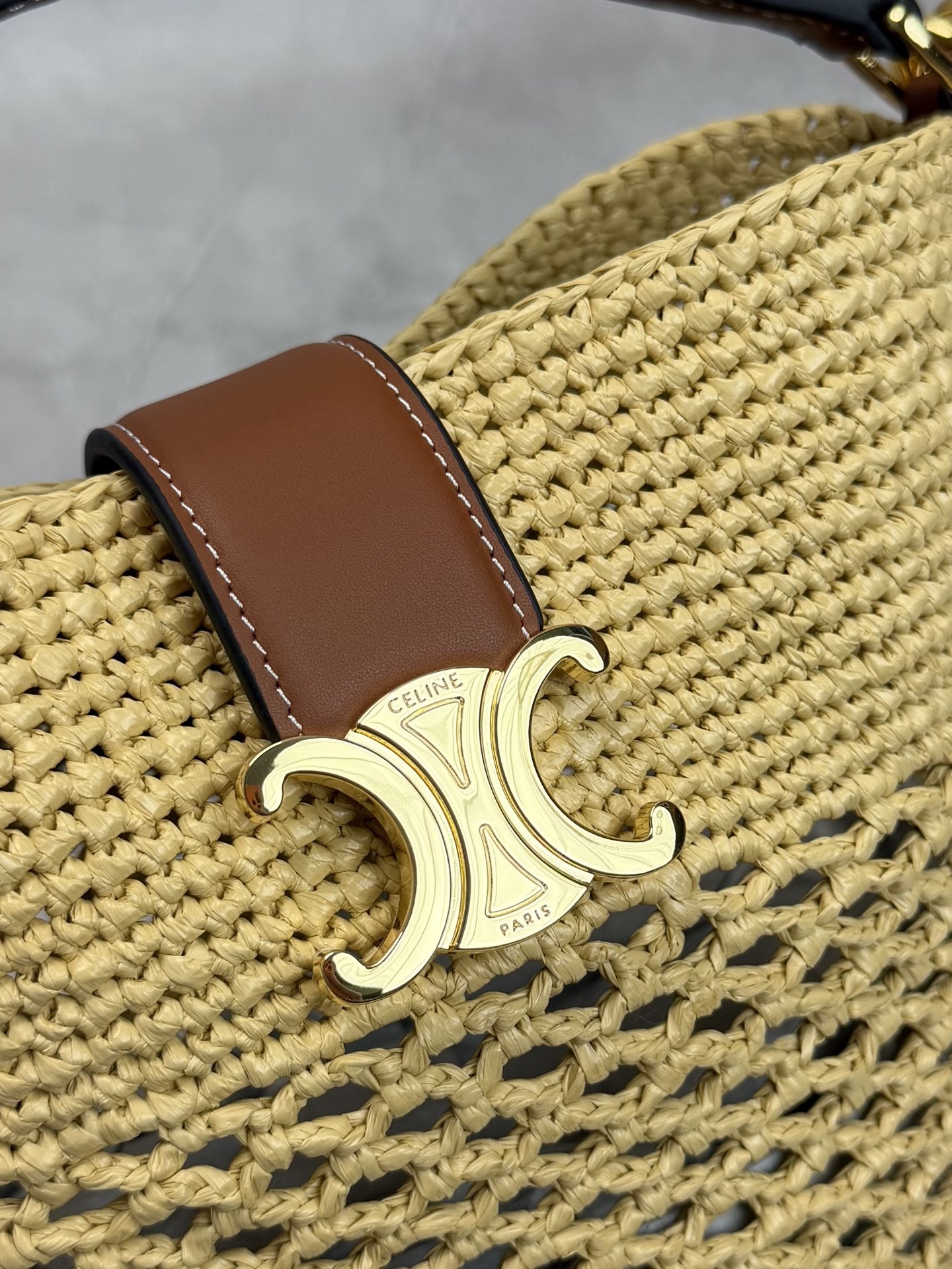 Celine Triomphe Raffia Basket Tote
