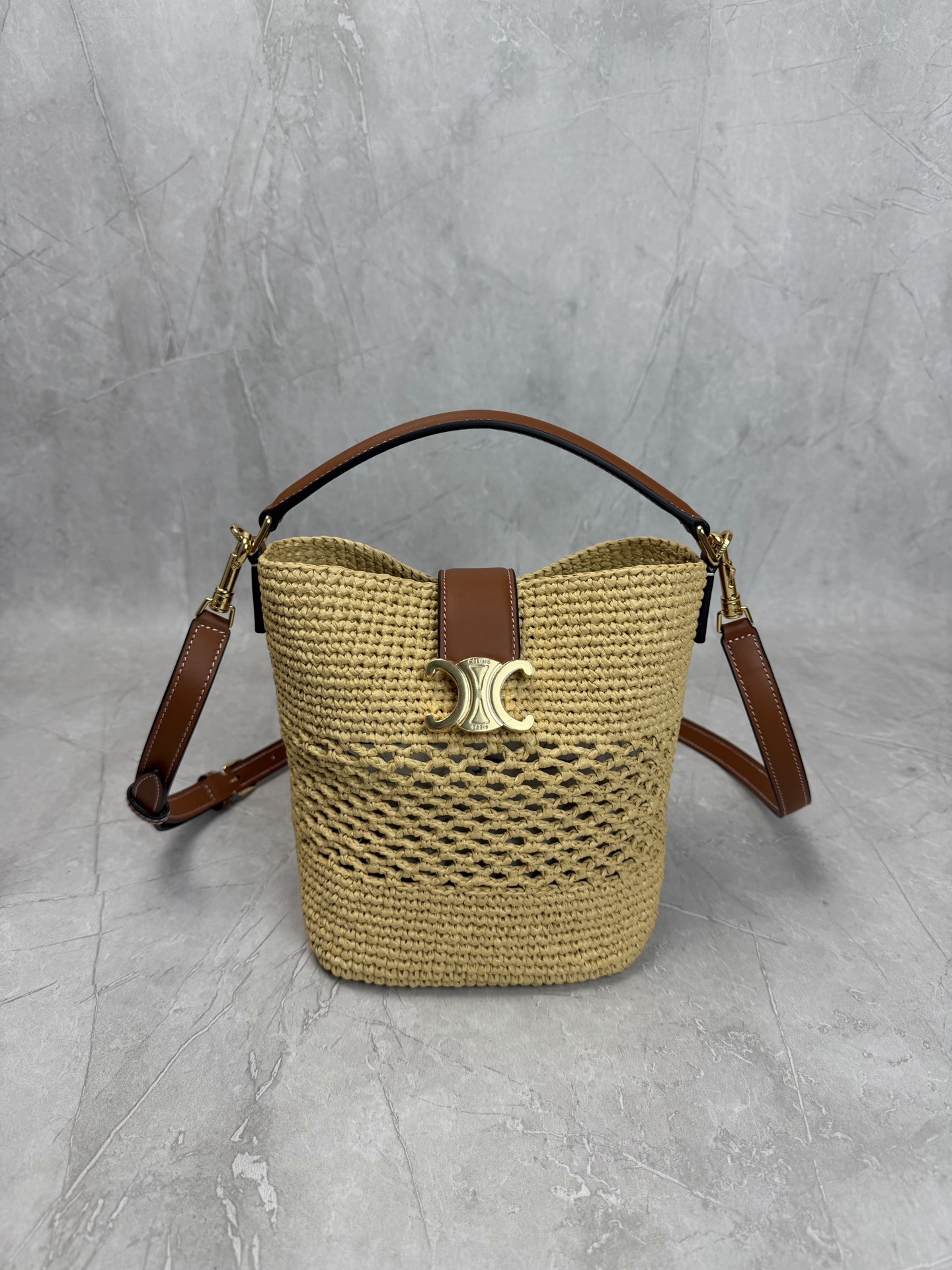 Celine Triomphe Raffia Basket Tote