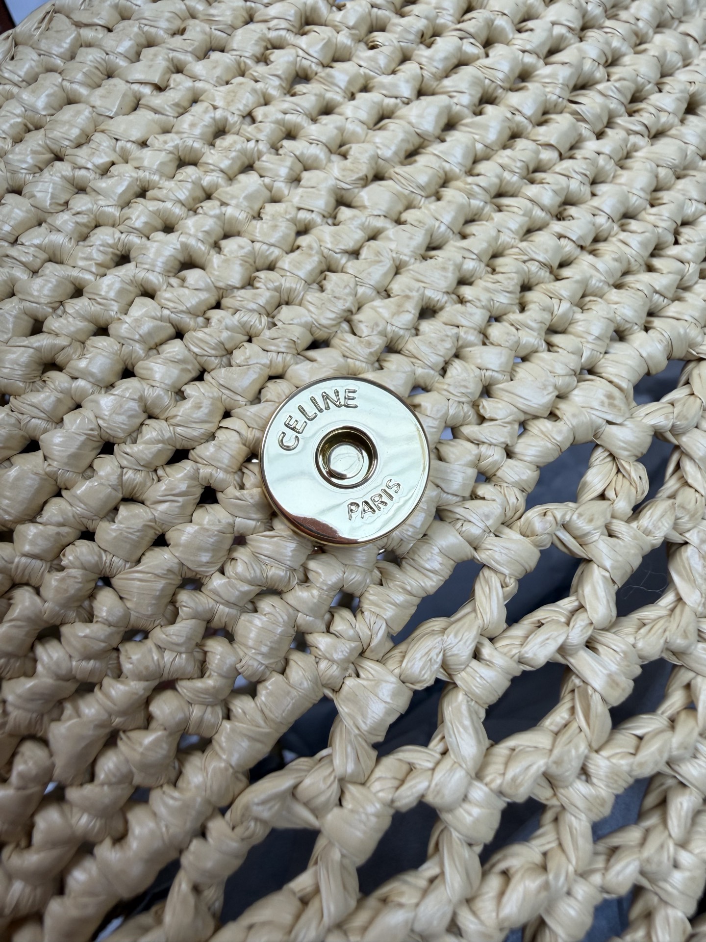 Celine Triomphe Raffia Basket Tote