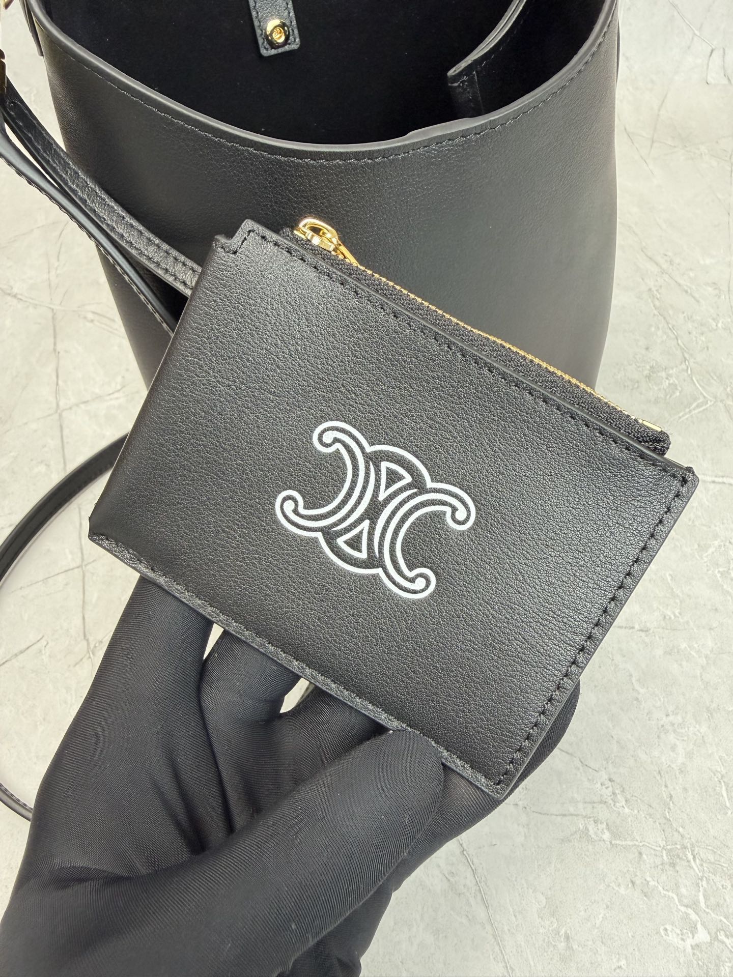 Celine Leather Bucket Bag With Pouch