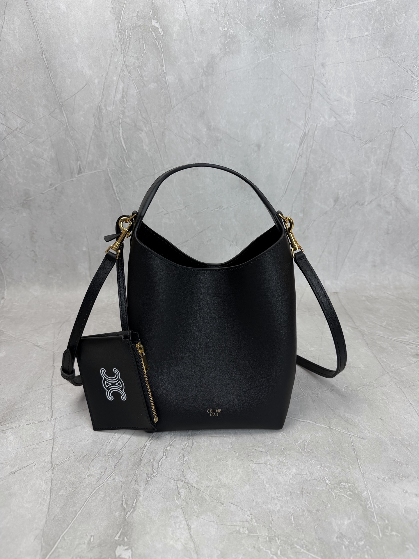 Celine Leather Bucket Bag With Pouch