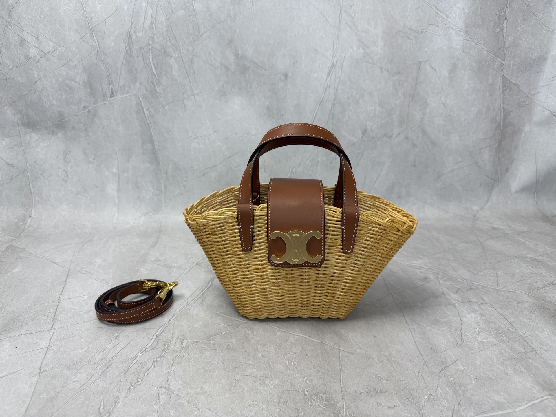 Celine Triomphe Wicker Basket Bag