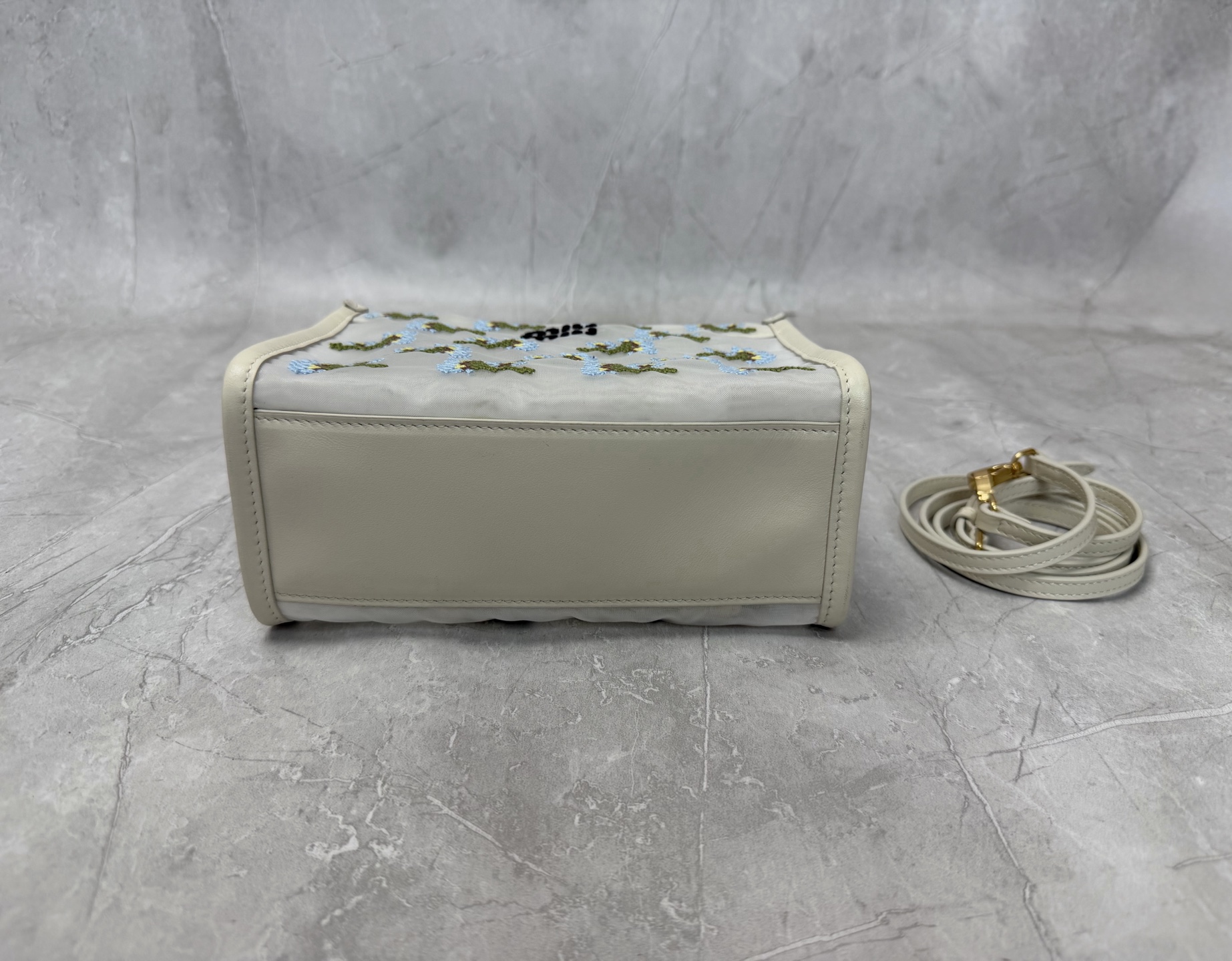 Miu Miu White Floral Mesh Tote Bag