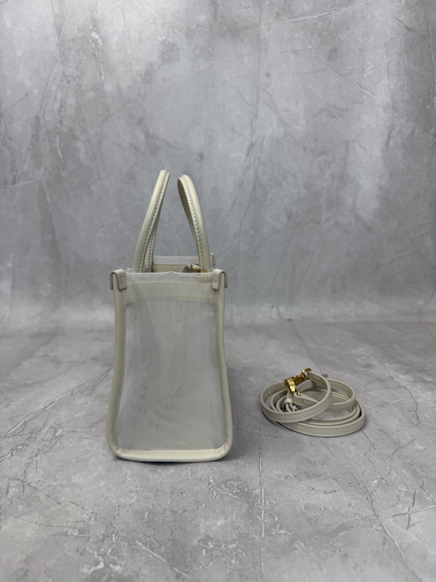 Miu Miu White Floral Mesh Tote Bag