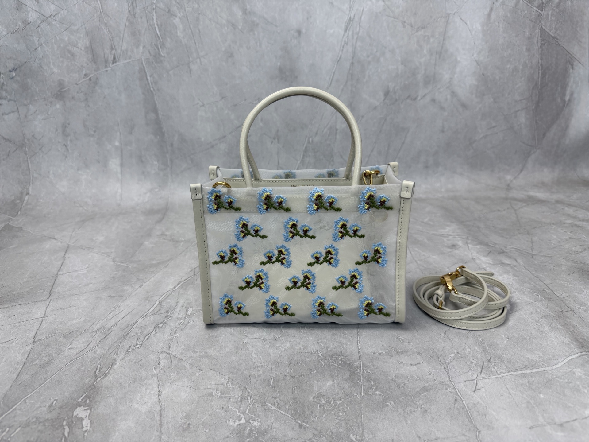 Miu Miu White Floral Mesh Tote Bag