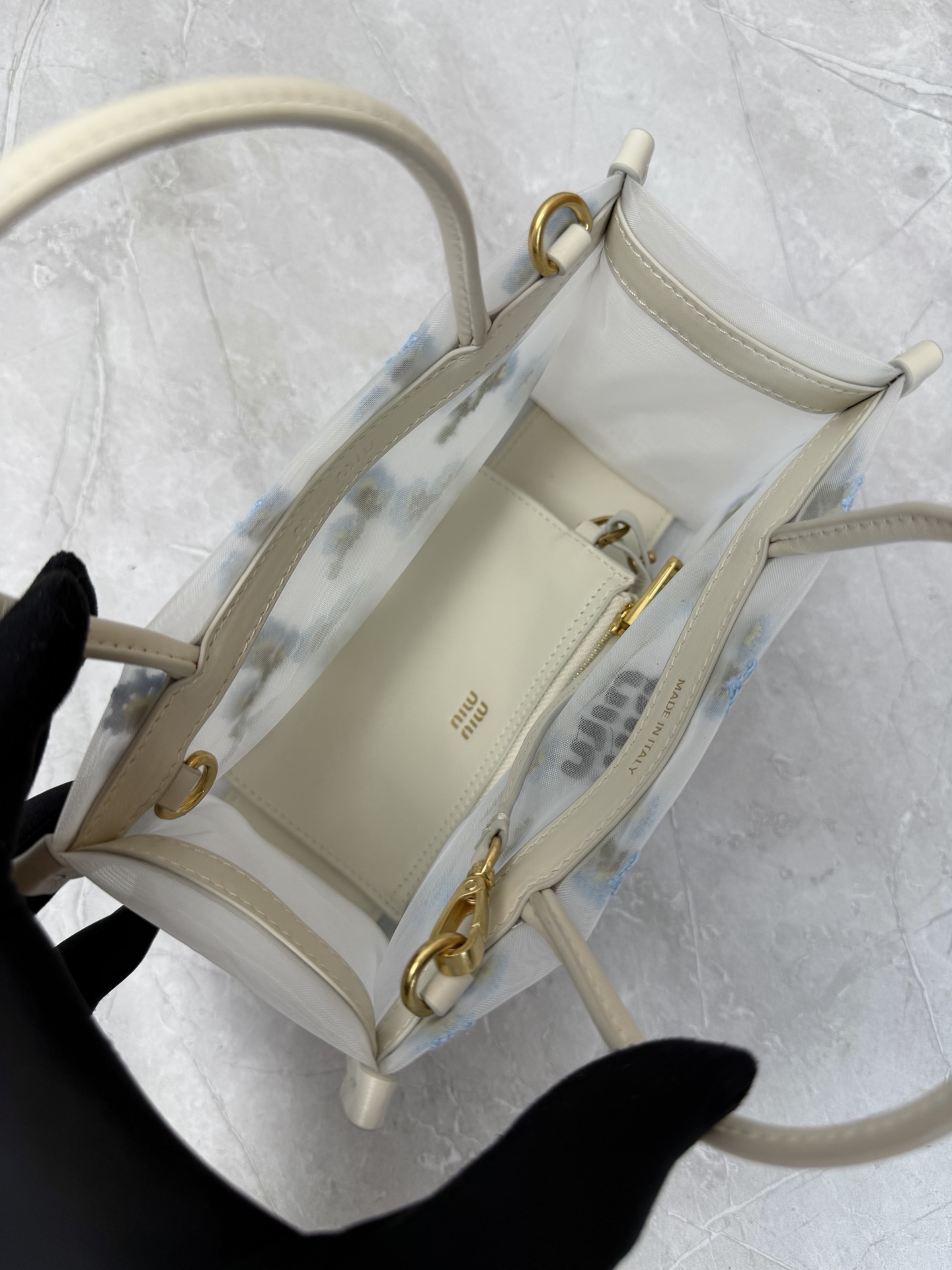 Miu Miu White Floral Mesh Tote Bag