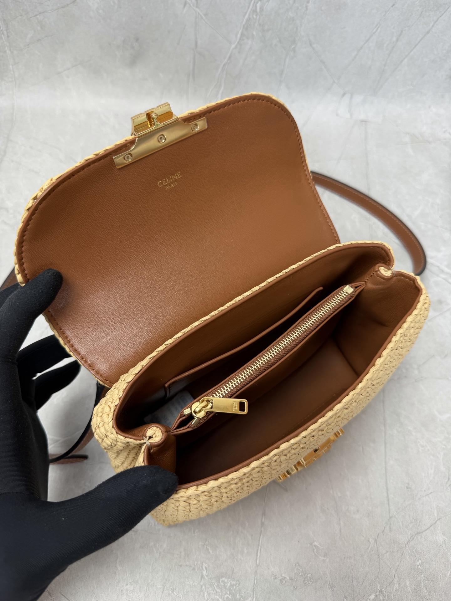 Celine Triomphe Raffia Shoulder Bag