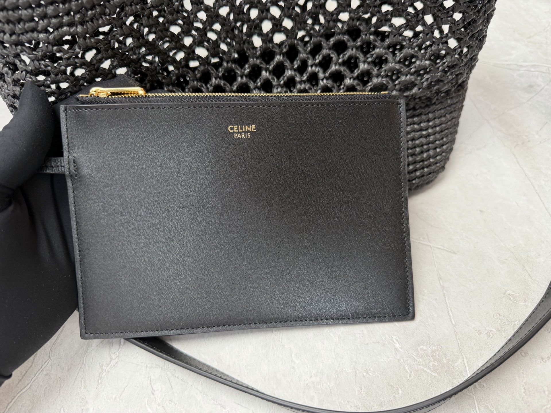 Celine Triomphe Raffia Bucket Bag
