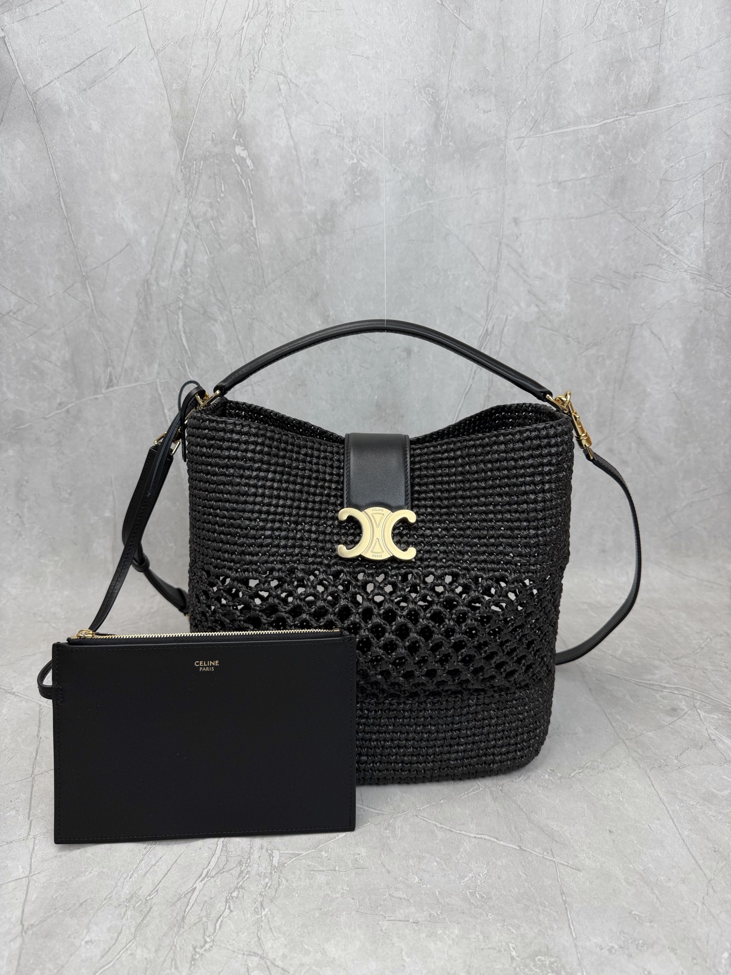 Celine Triomphe Raffia Bucket Bag