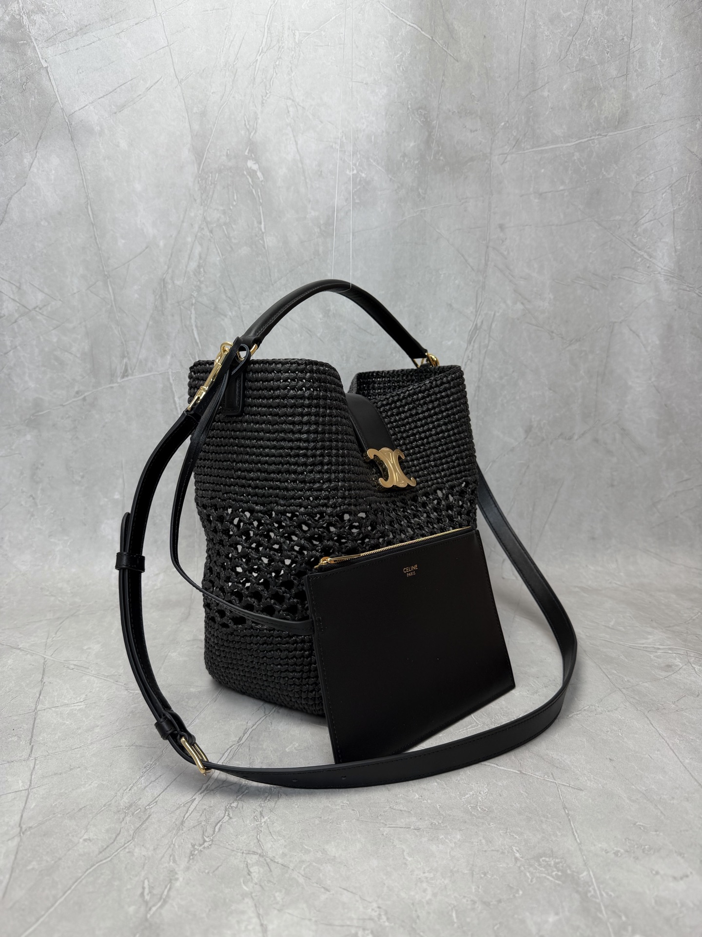 Celine Triomphe Raffia Bucket Bag