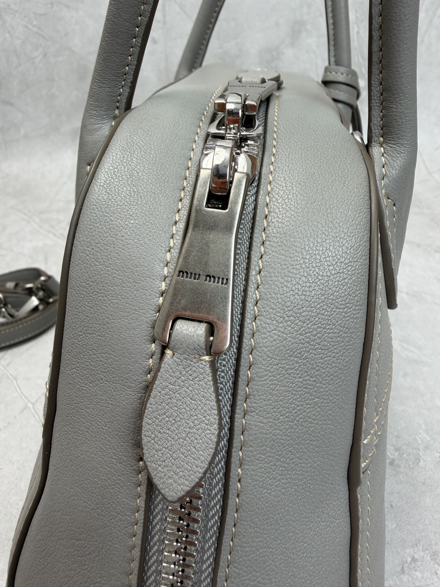 Miu Miu Grey Leather Boston Bag