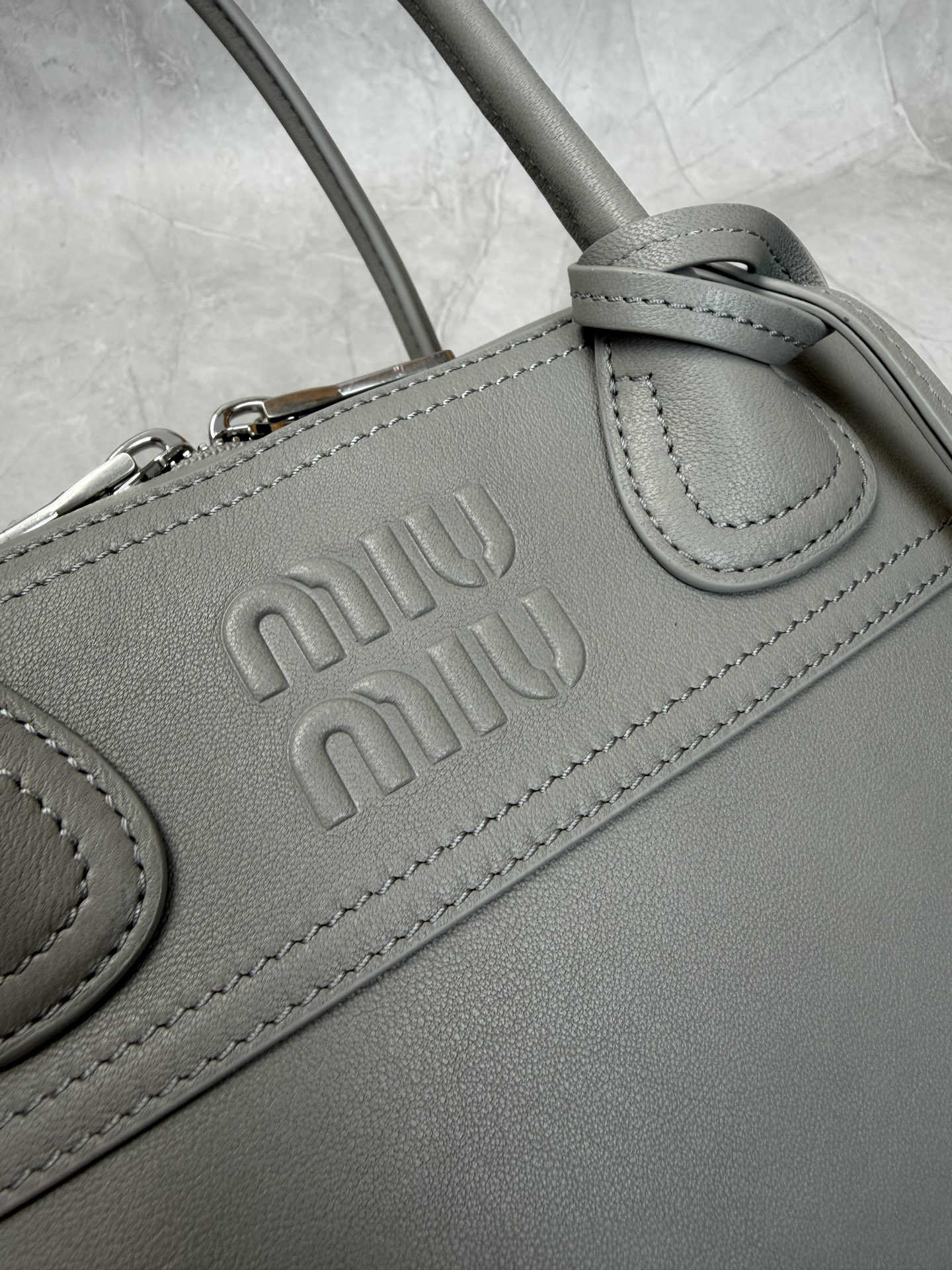 Miu Miu Grey Leather Boston Bag