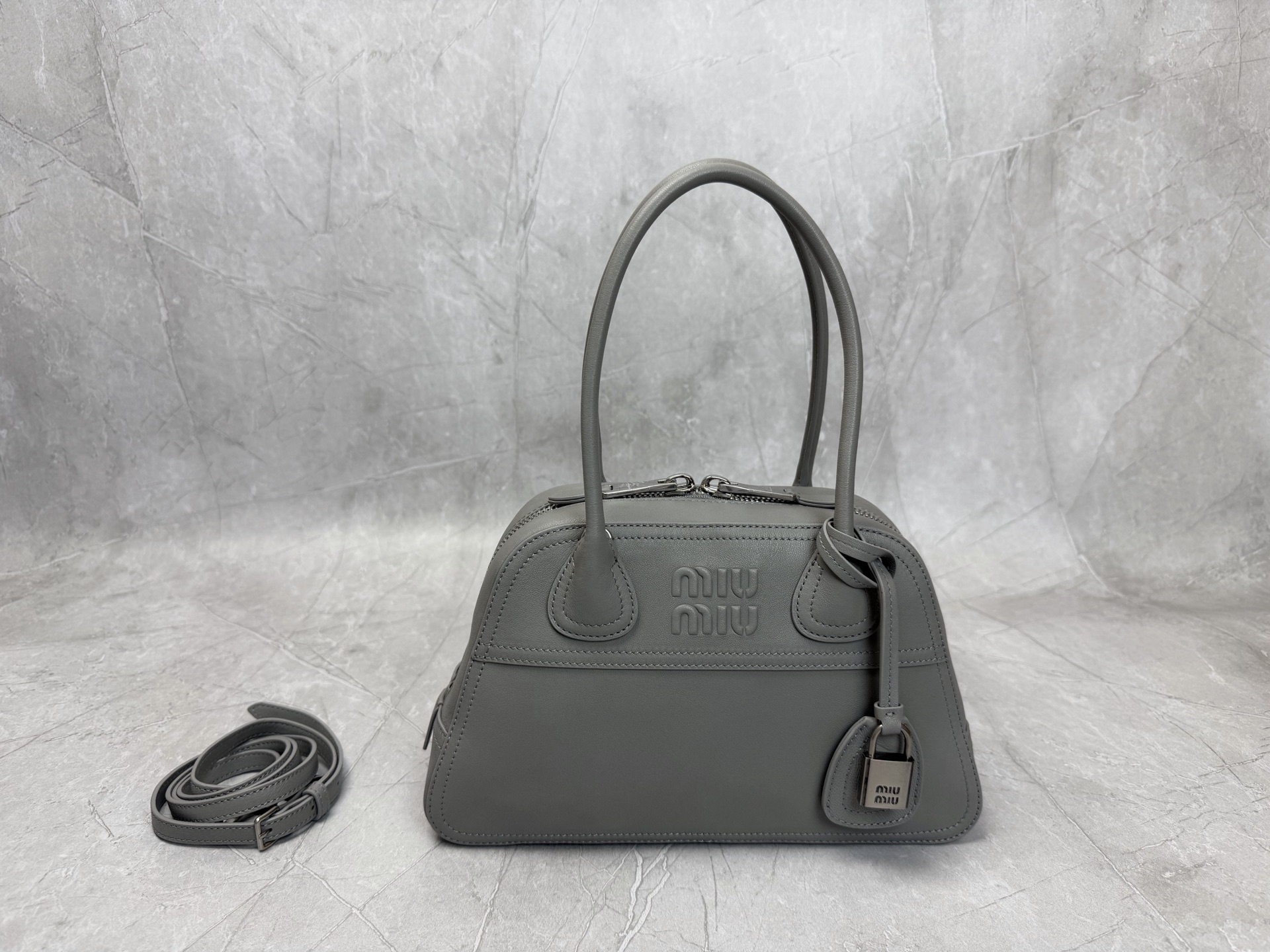Miu Miu Grey Leather Boston Bag