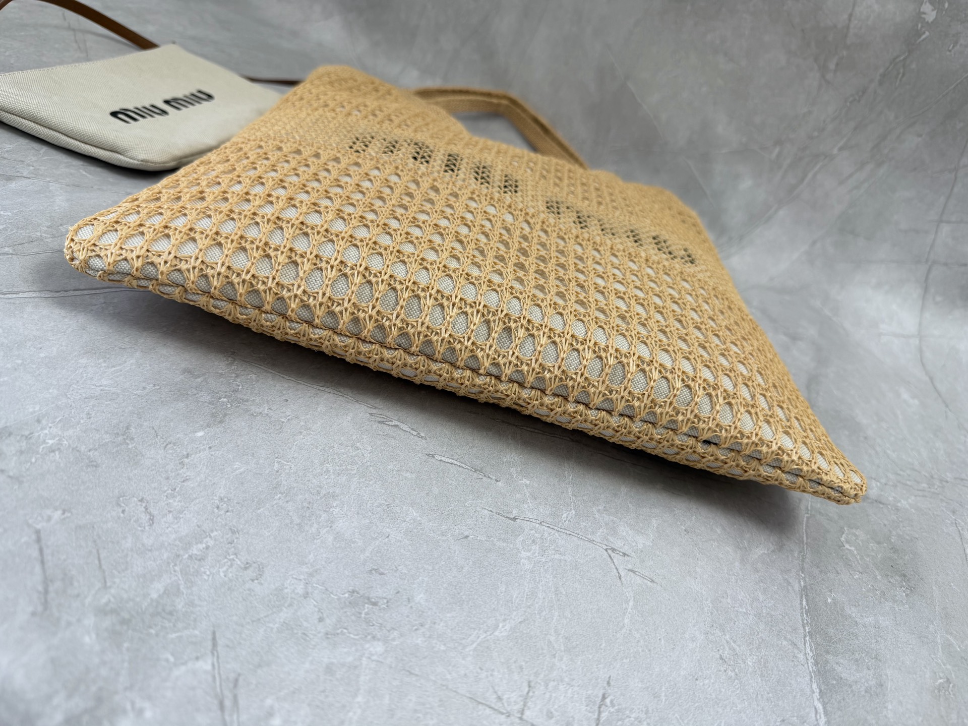 MIU MIU Beige Openwork Logo Tote Bag