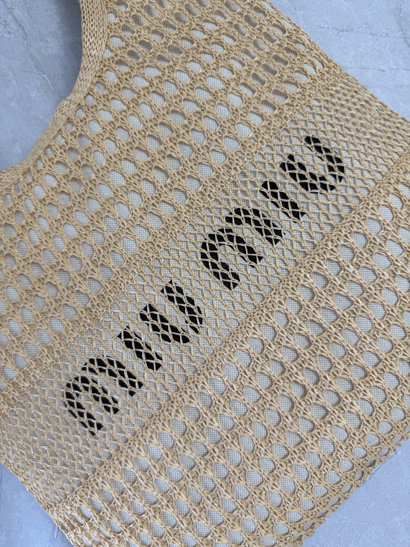 MIU MIU Beige Openwork Logo Tote Bag