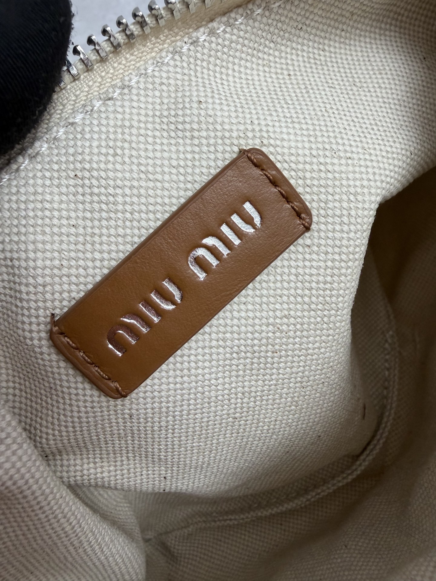MIU MIU Beige Openwork Logo Tote Bag