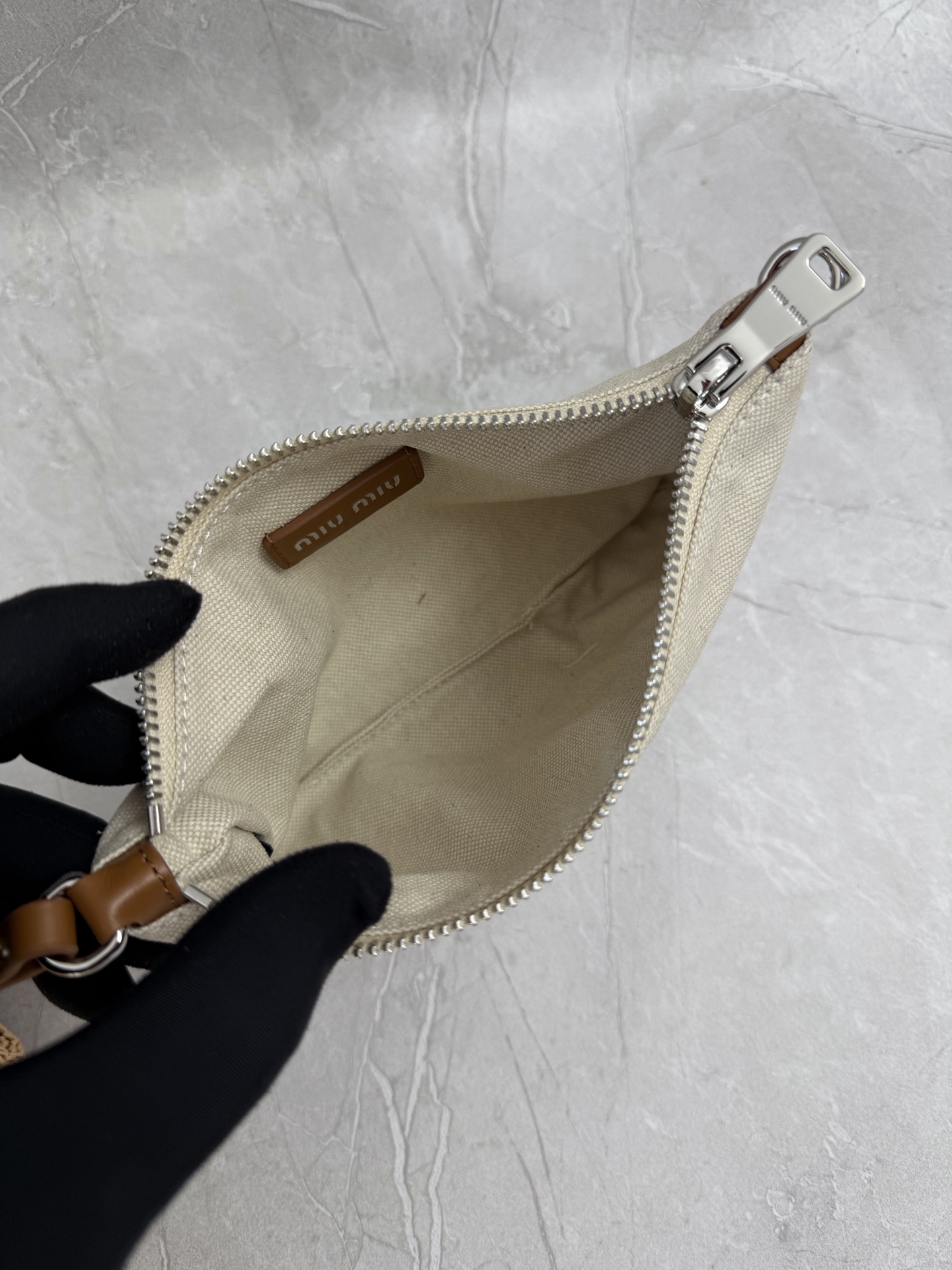 MIU MIU Beige Openwork Logo Tote Bag