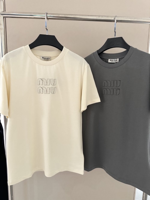 Miu Miu Women's Embroidered Logo Cotton T-Shirt - Casual Fit, Spring/Summer 1 Miu Miu Women's Embroidered Logo Cotton T-Shirt - Casual Fit, Spring/Summer