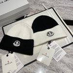 Moncler Hats Knitted Hat Black White Splicing Cashmere Knitting