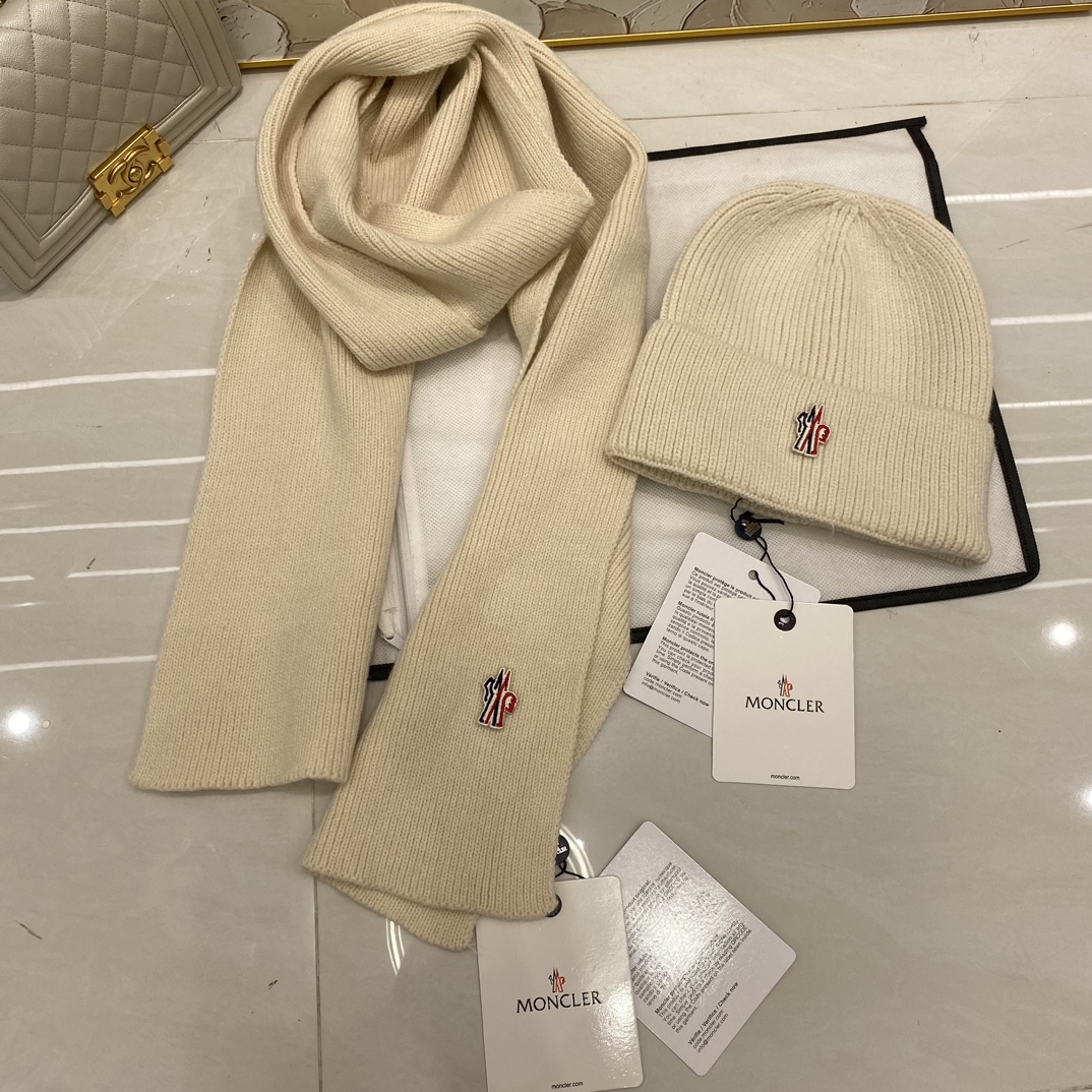P120🎀Moncler蒙口两件套：羊绒针织帽➕围巾