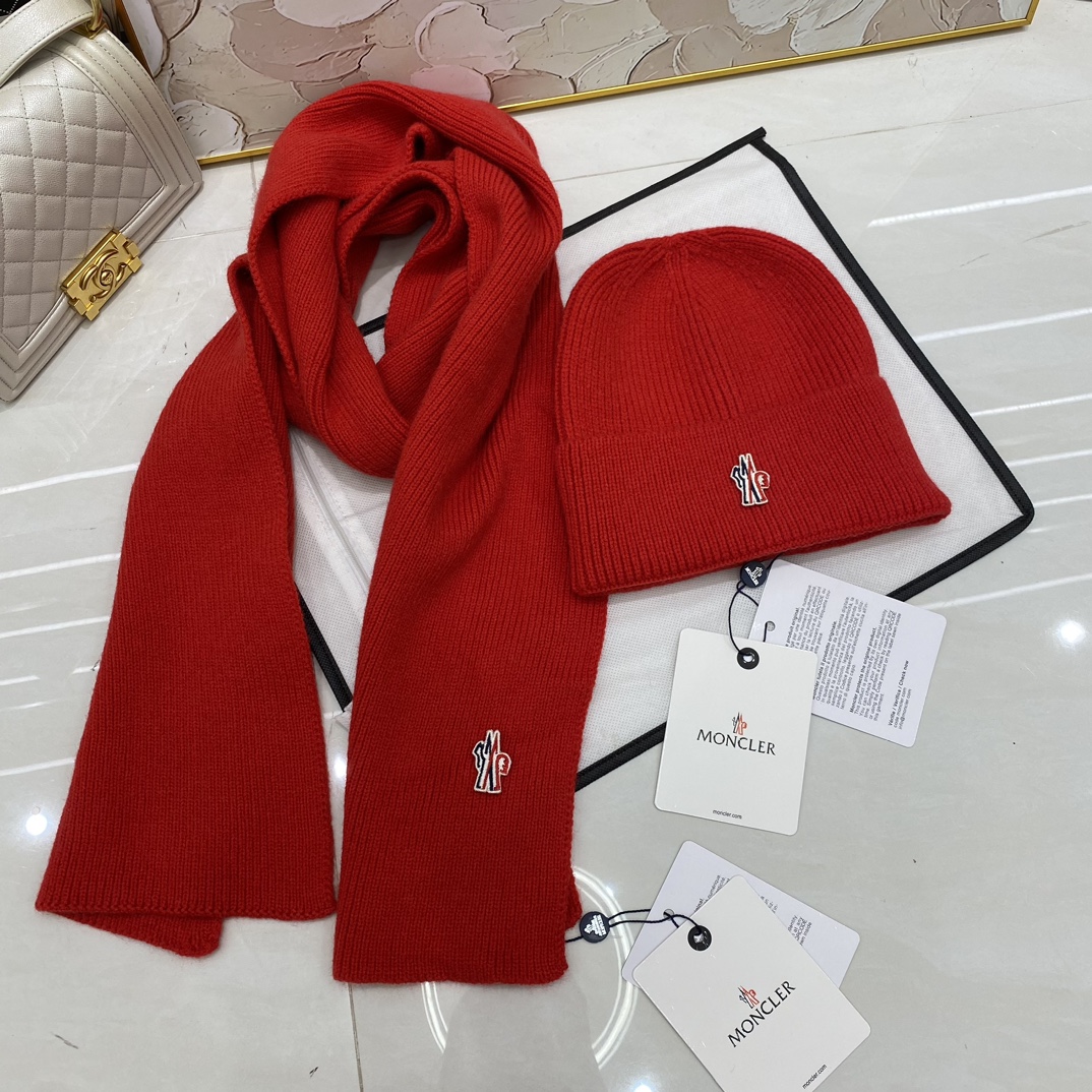 P120🎀Moncler蒙口两件套：羊绒针织帽➕围巾