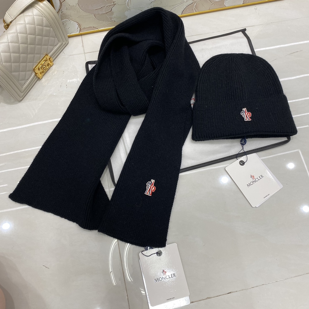 P120🎀Moncler蒙口两件套：羊绒针织帽➕围巾